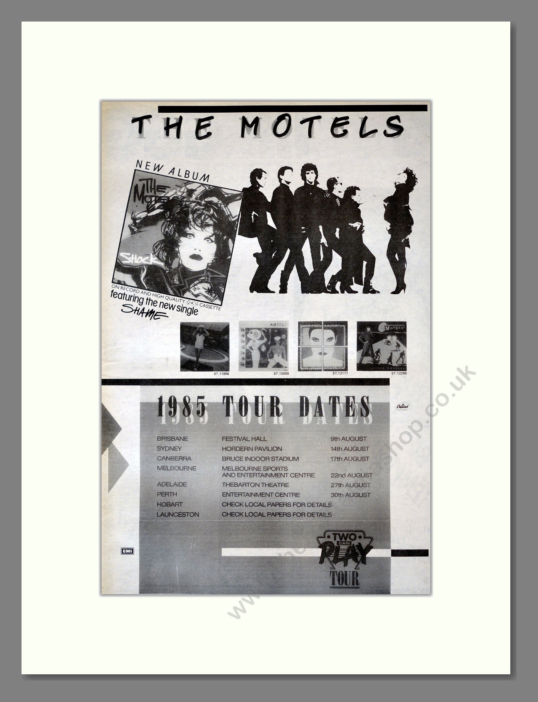 Motels (The) - Shock (Australian Tour). Vintage Advert 1985 (ref AD17720)