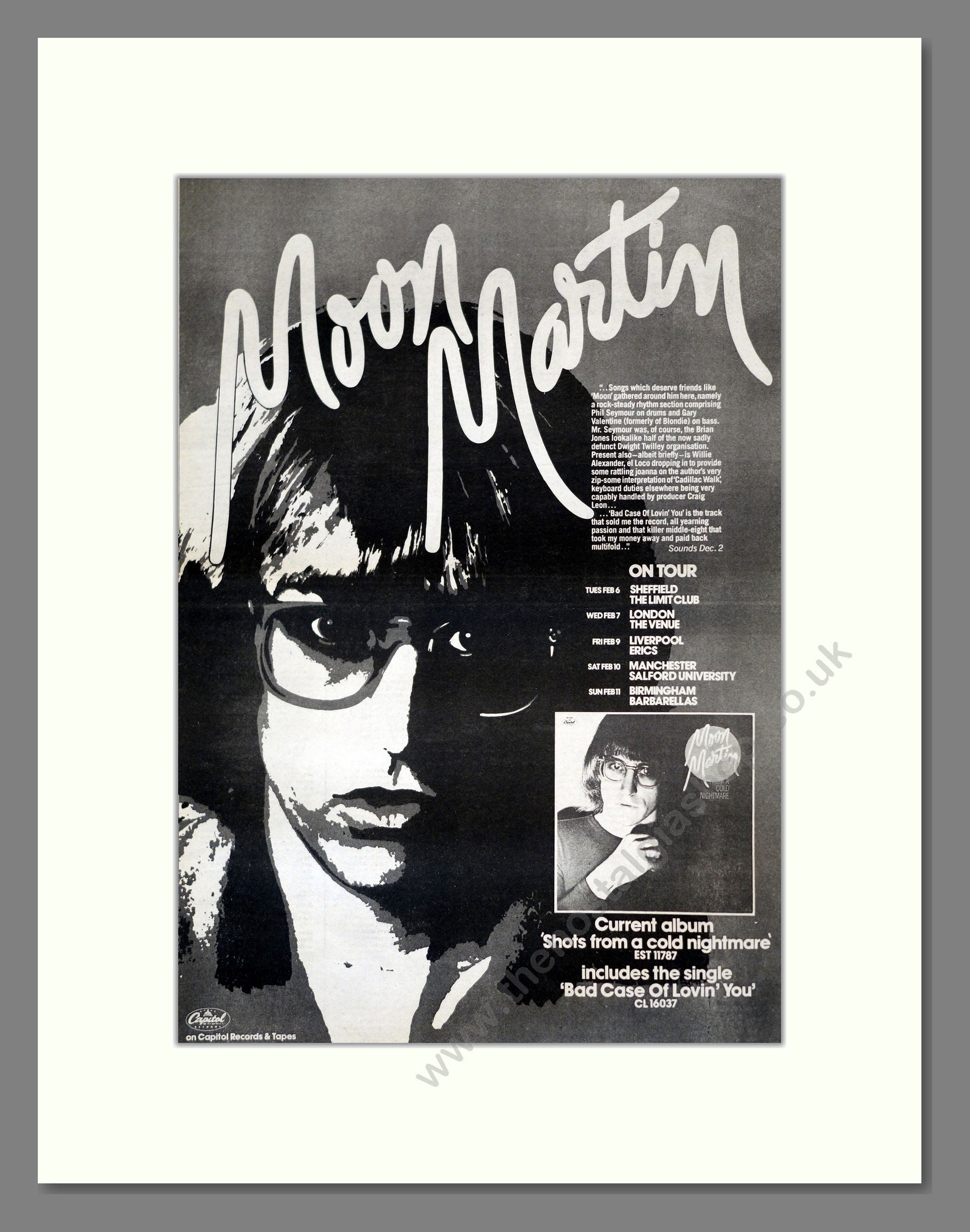 Moon Martin - UK Tour. Vintage Advert 1979 (ref AD17759)
