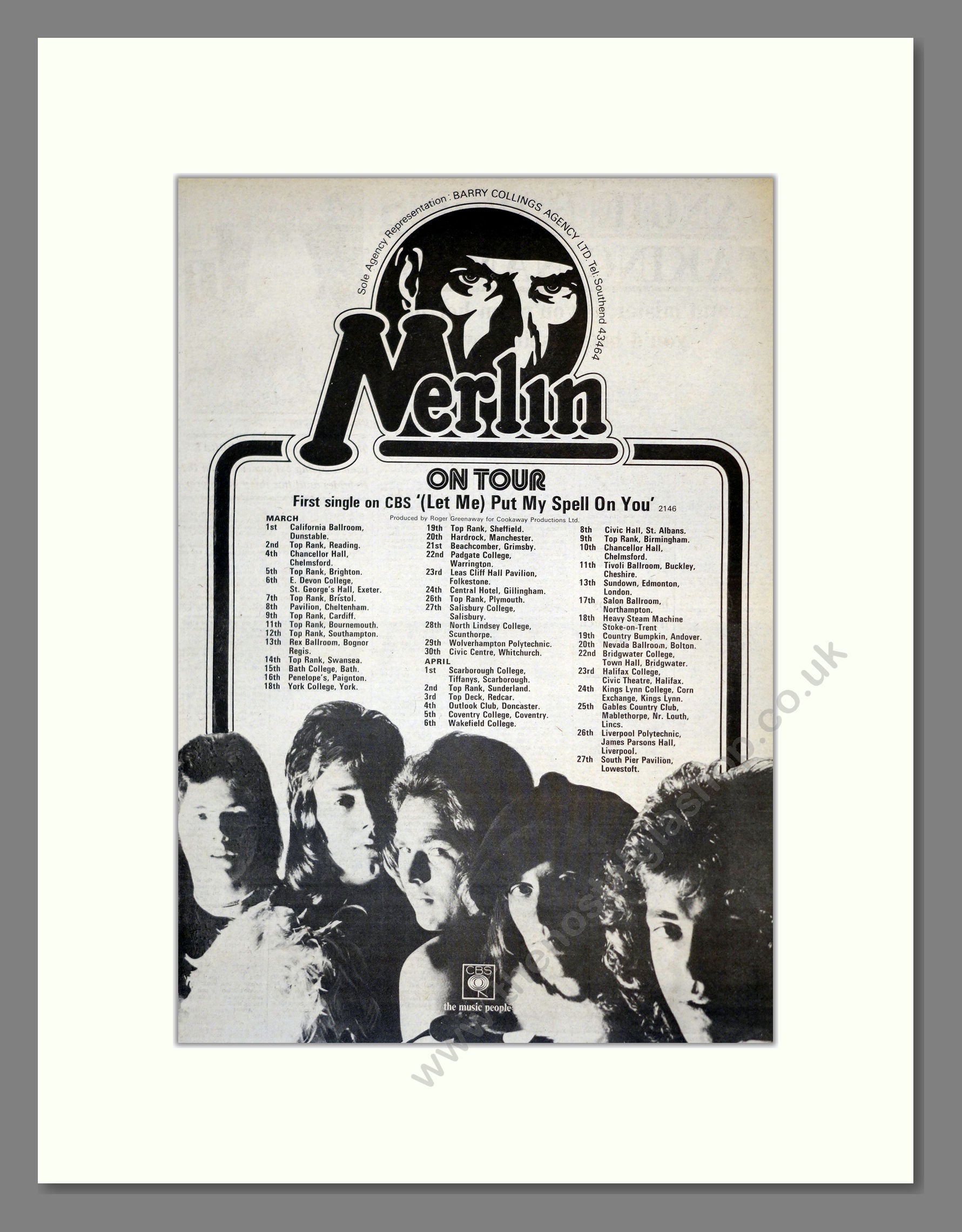 Merlin - Tour Dates. Vintage Advert 1974 (ref AD17781)