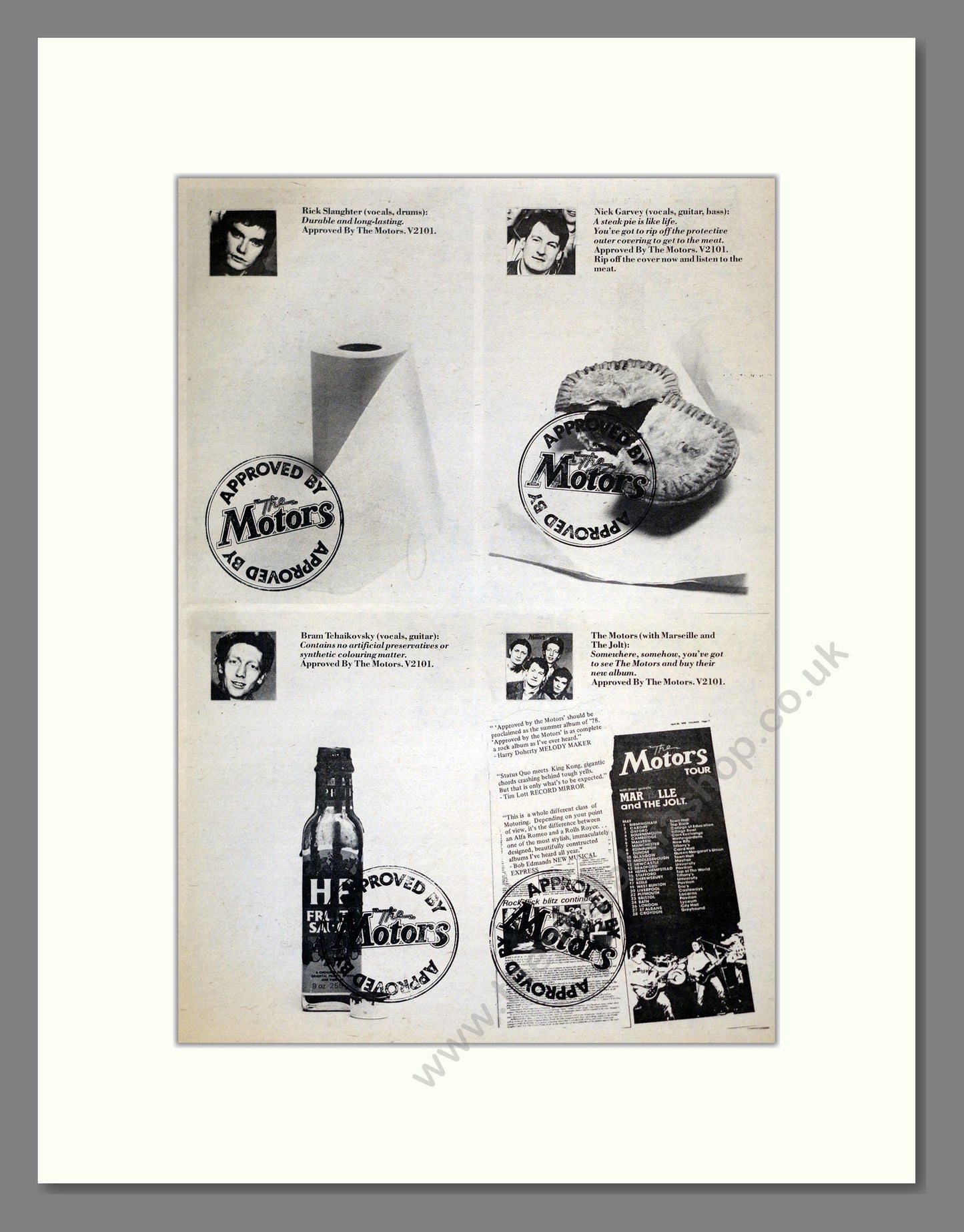 Motors (The) - Approved By The Motors. Vintage Advert 1978 (ref AD17794)