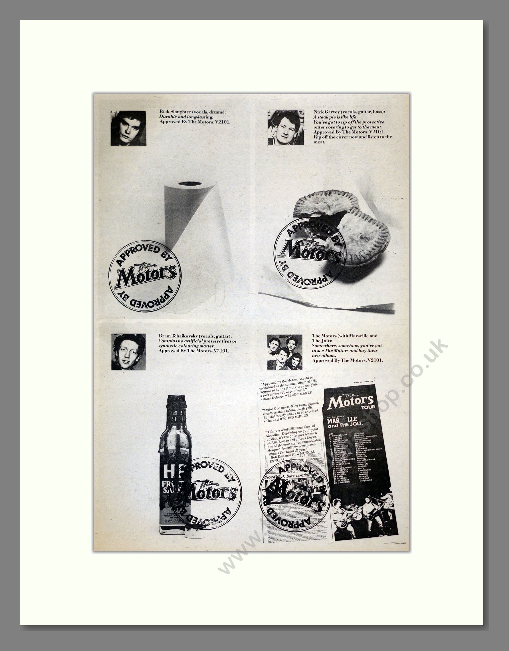 Motors (The) - Approved By The Motors. Vintage Advert 1978 (ref AD17794)