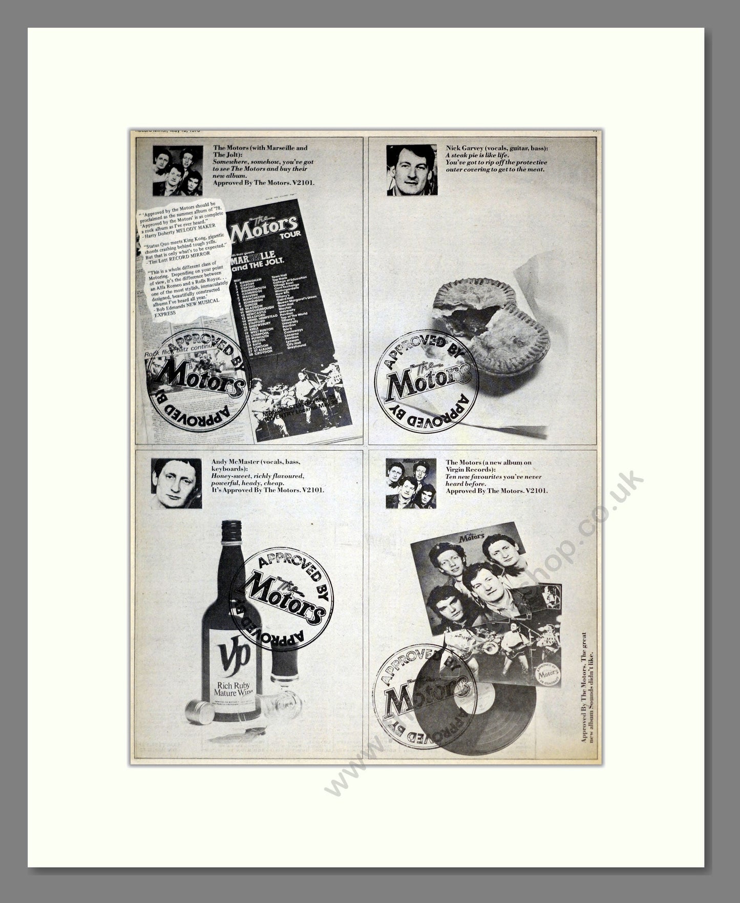 Motors (The) - Approved By The Motors. Vintage Advert 1978 (ref AD17795)