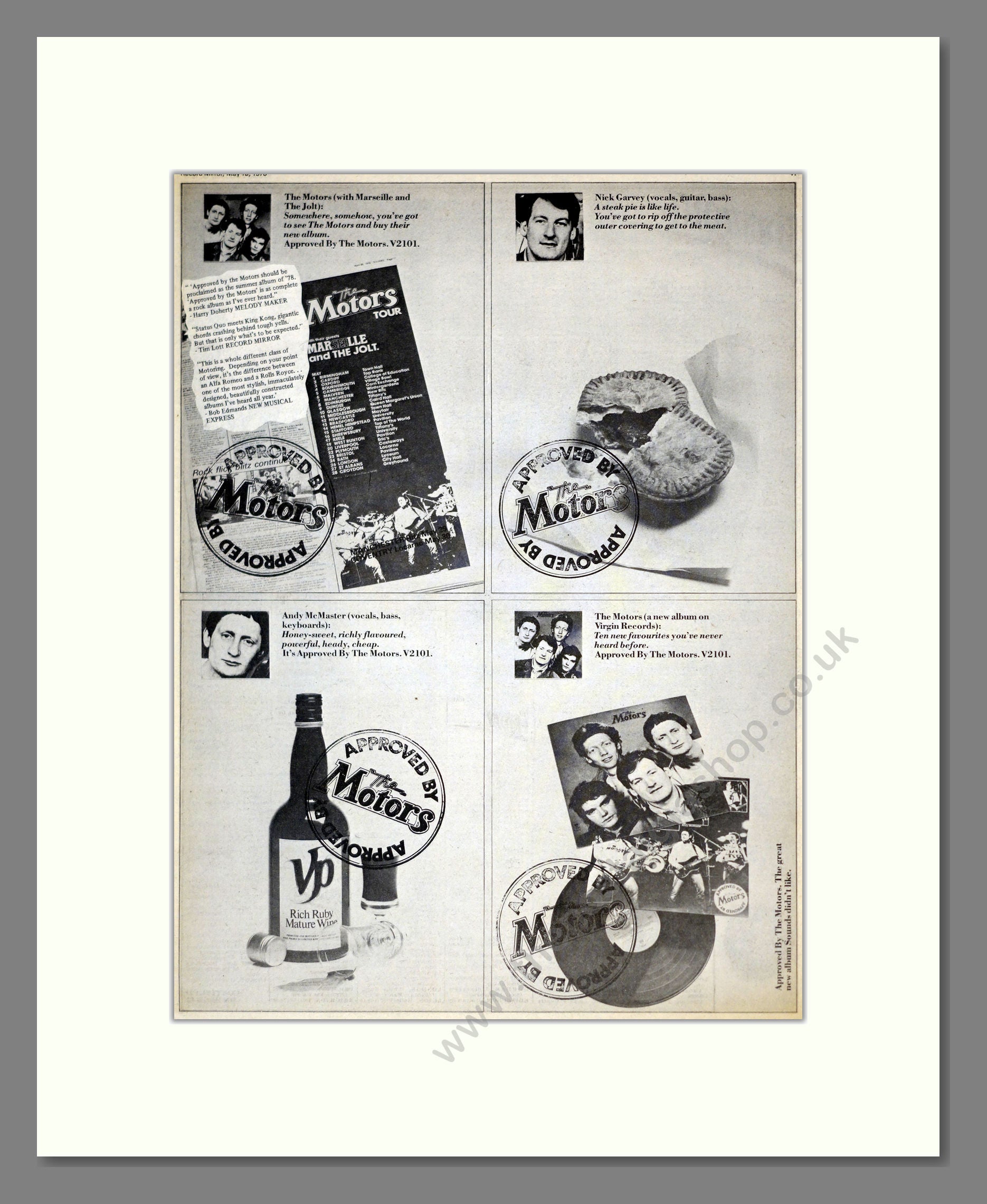 Motors (The) - Approved By The Motors. Vintage Advert 1978 (ref AD17795)