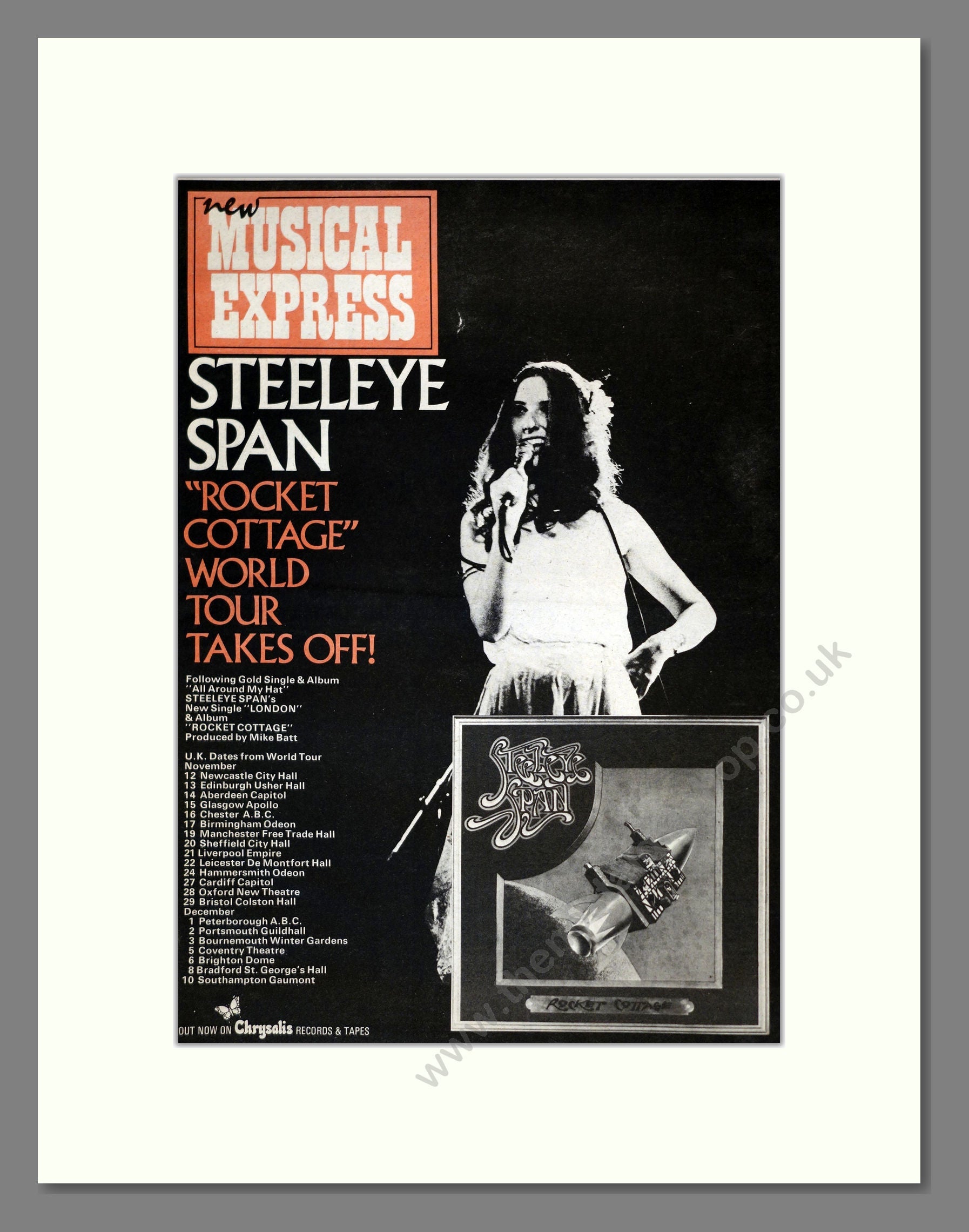 Steeleye Span - Rocket Cottage World Tour. Vintage Advert 1976 (ref AD17835)