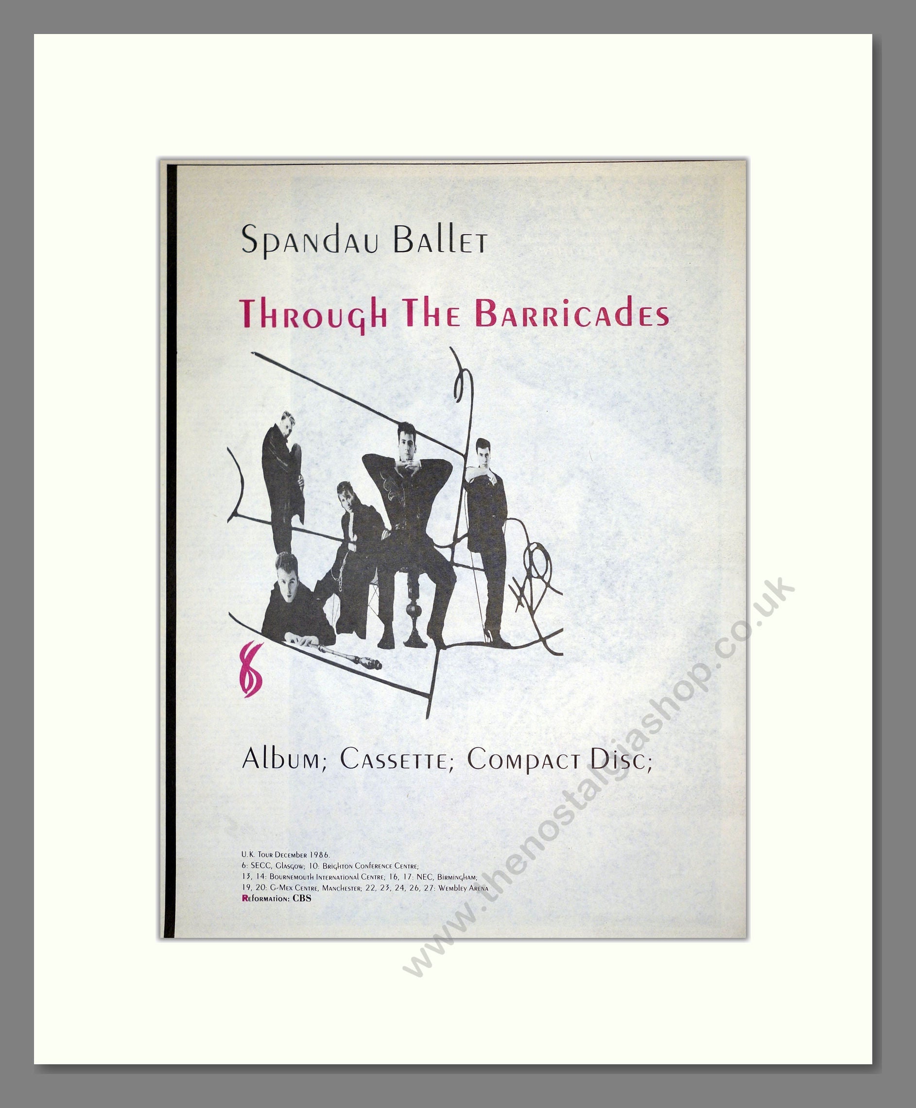 Spandau Ballet - Through The Barricades. Vintage Advert 1986 (ref AD17864)