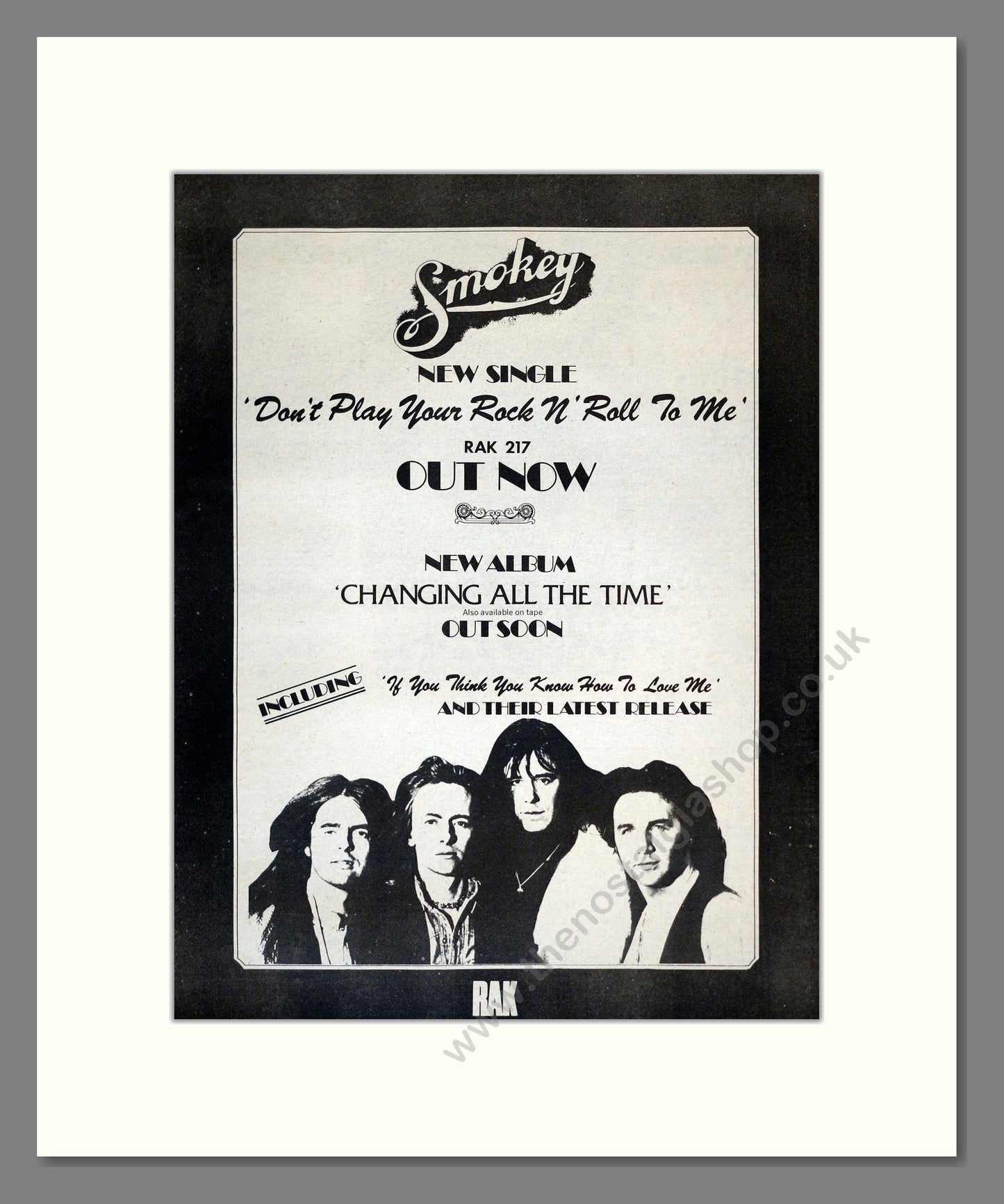 Smokey - Don't Play Your Rock N Roll To Me. Vintage Advert 1975 (ref AD17881)