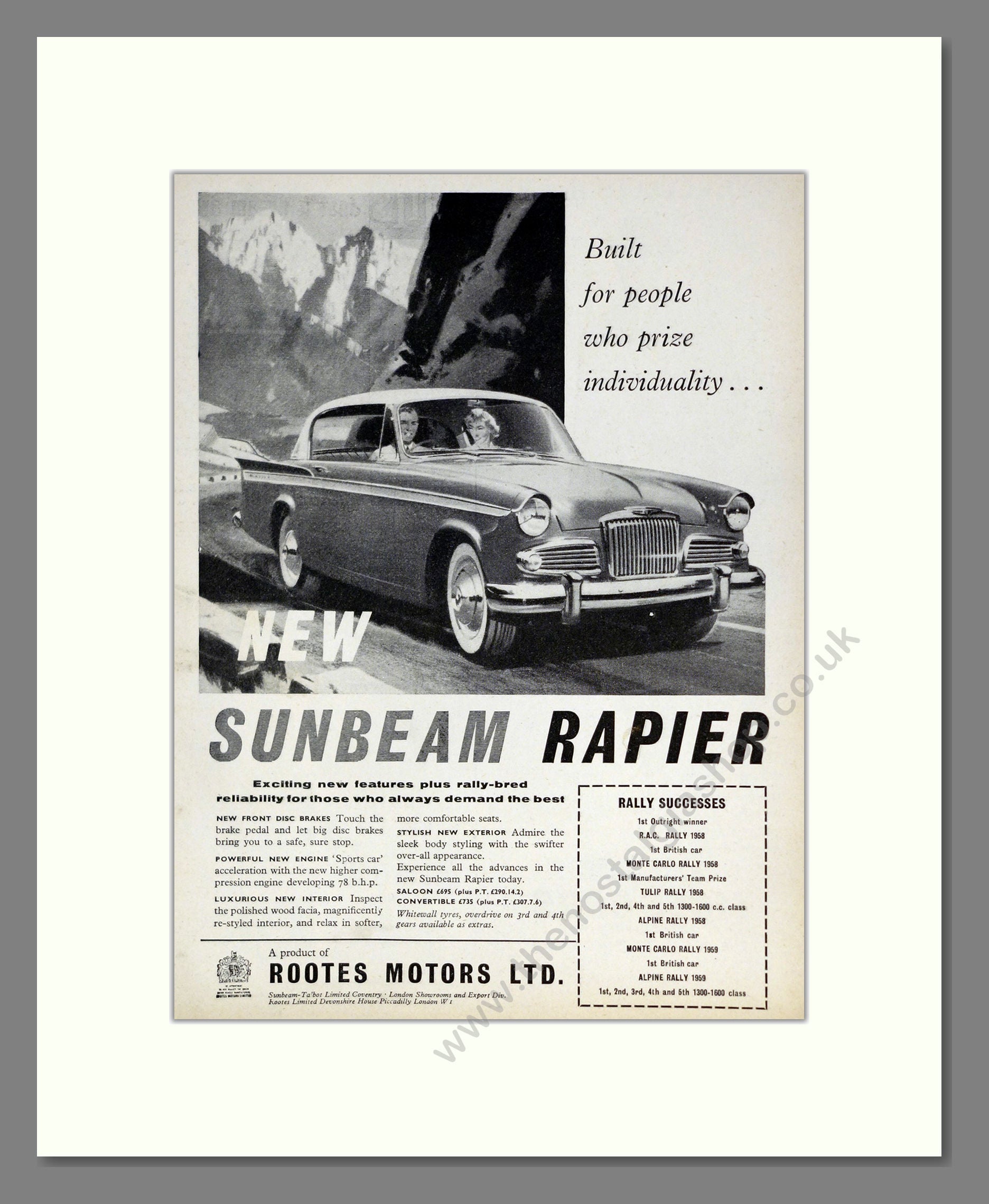 Sunbeam - Rapier. Vintage Advert 1959 (ref AD61834)