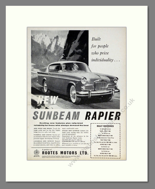 Sunbeam - Rapier. Vintage Advert 1959 (ref AD61834)