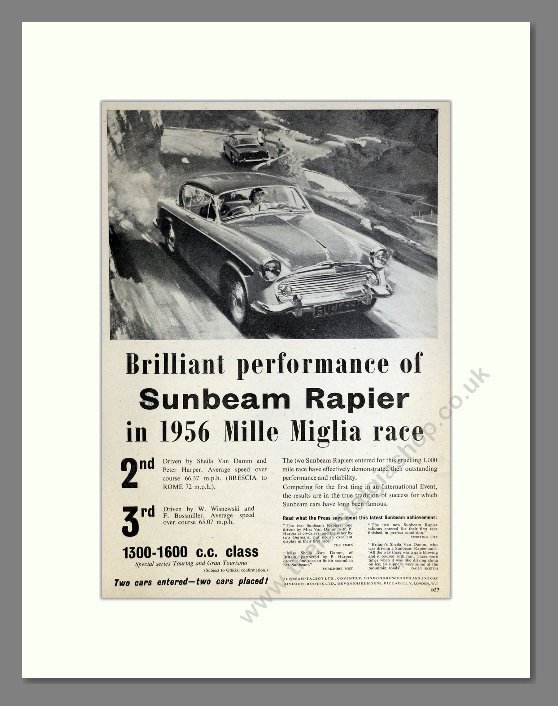 Sunbeam - Rapier. Vintage Advert 1956 (ref AD61840)