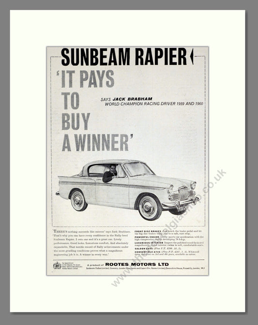 Sunbeam - Rapier. Vintage Advert 1960 (ref AD61841)