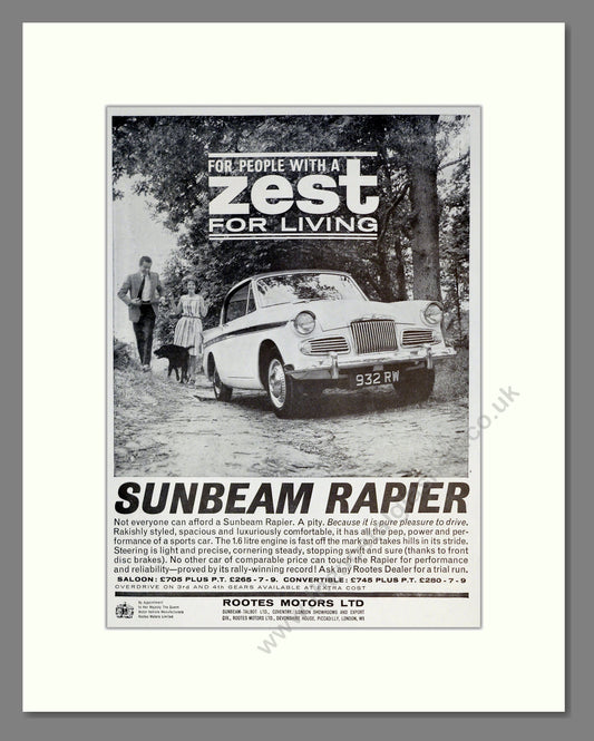 Sunbeam - Rapier. Vintage Advert 1962 (ref AD61846)