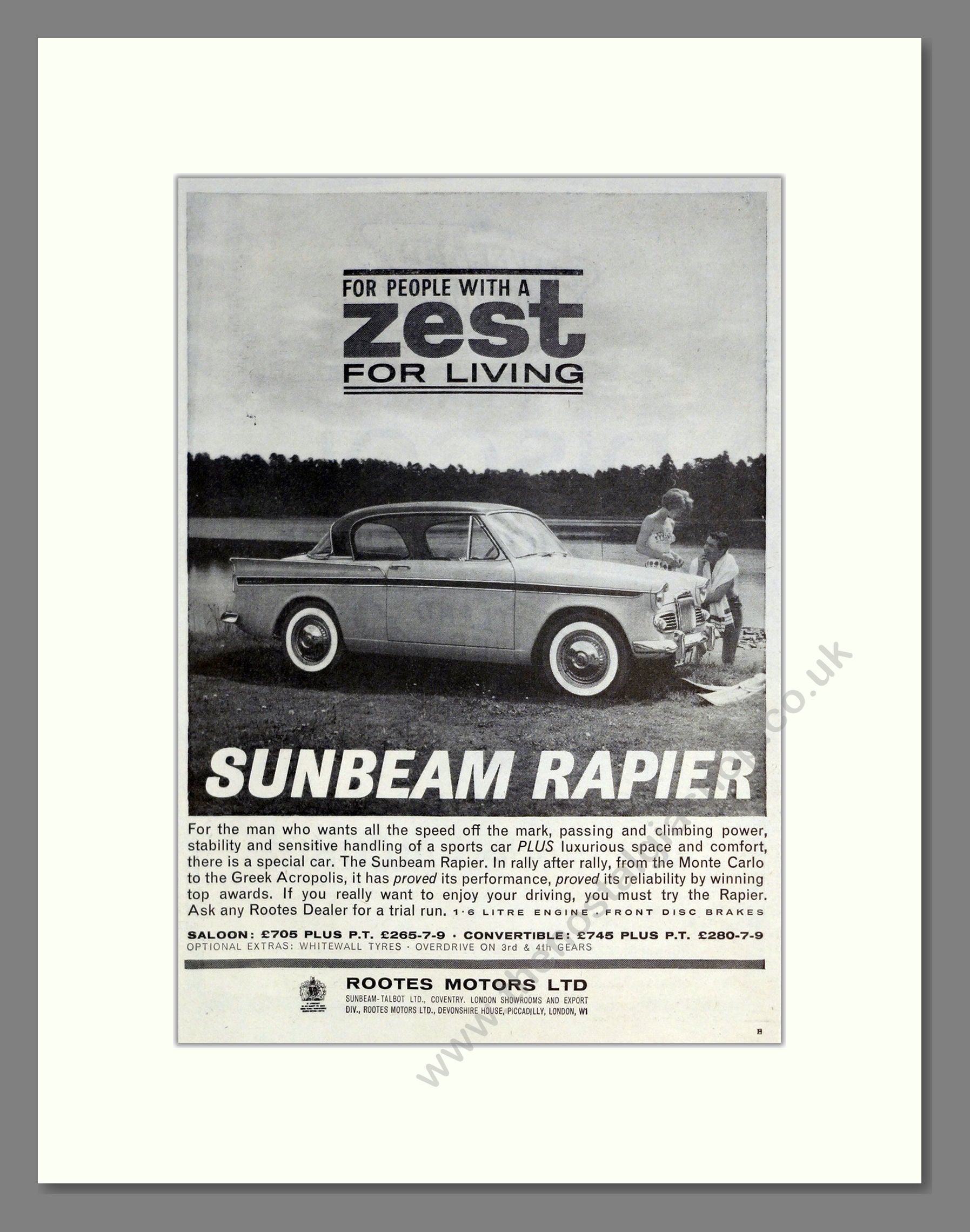 Sunbeam - Rapier. Vintage Advert 1962 (ref AD61848)