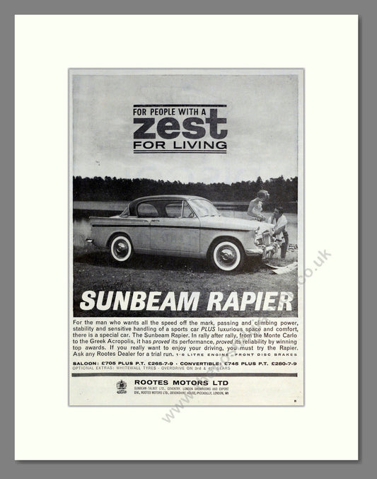 Sunbeam - Rapier. Vintage Advert 1962 (ref AD61848)