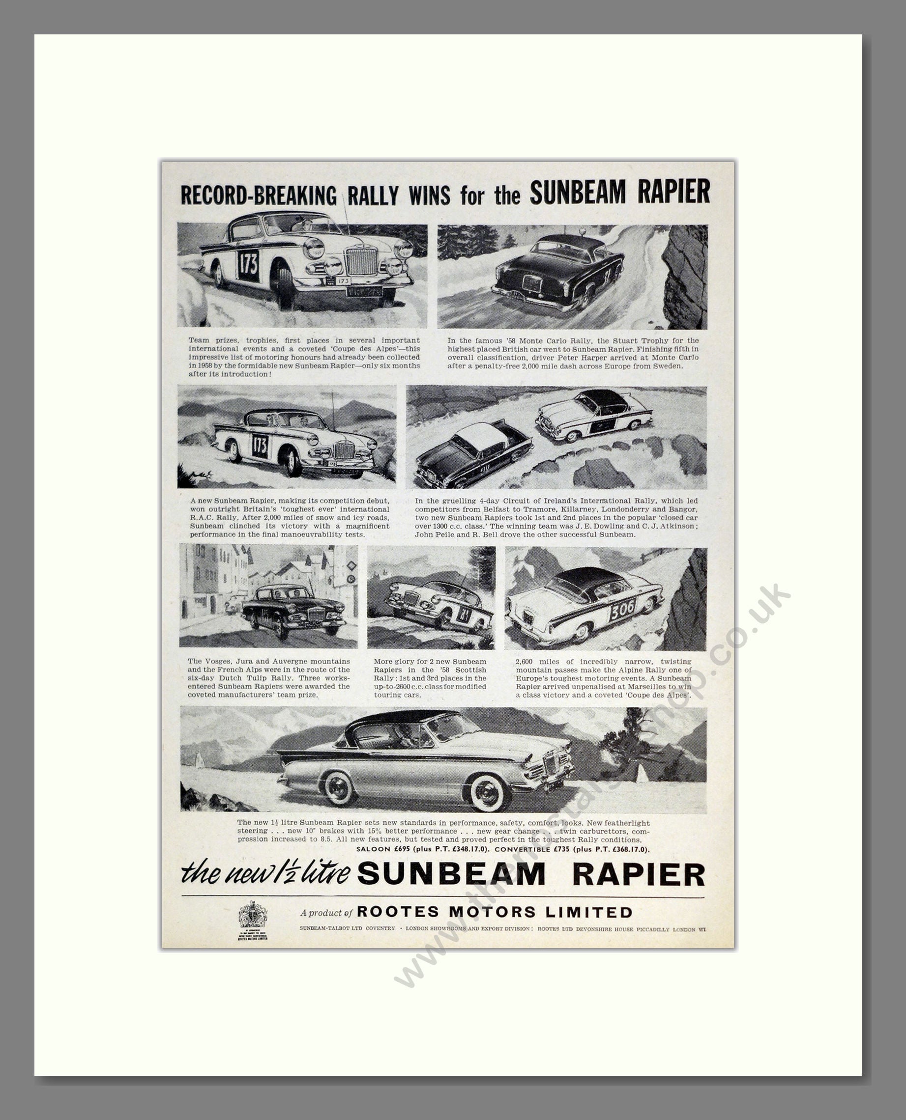 Sunbeam - Rapier. Vintage Advert 1959 (ref AD61850)