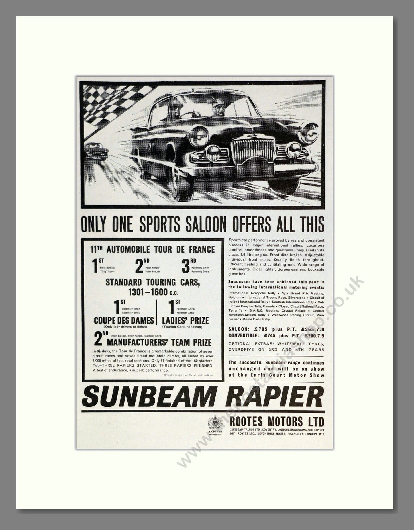 Sunbeam - Rapier. Vintage Advert 1962 (ref AD61854)