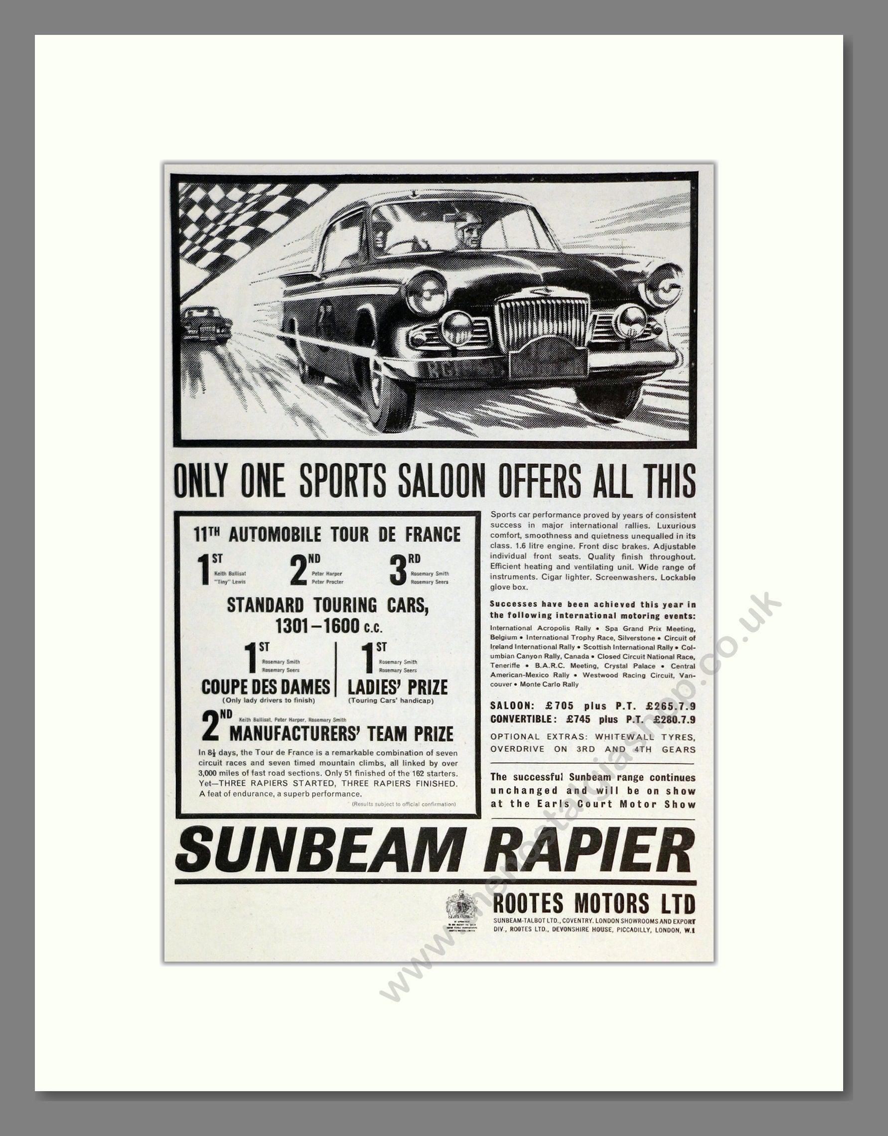 Sunbeam - Rapier. Vintage Advert 1962 (ref AD61854)