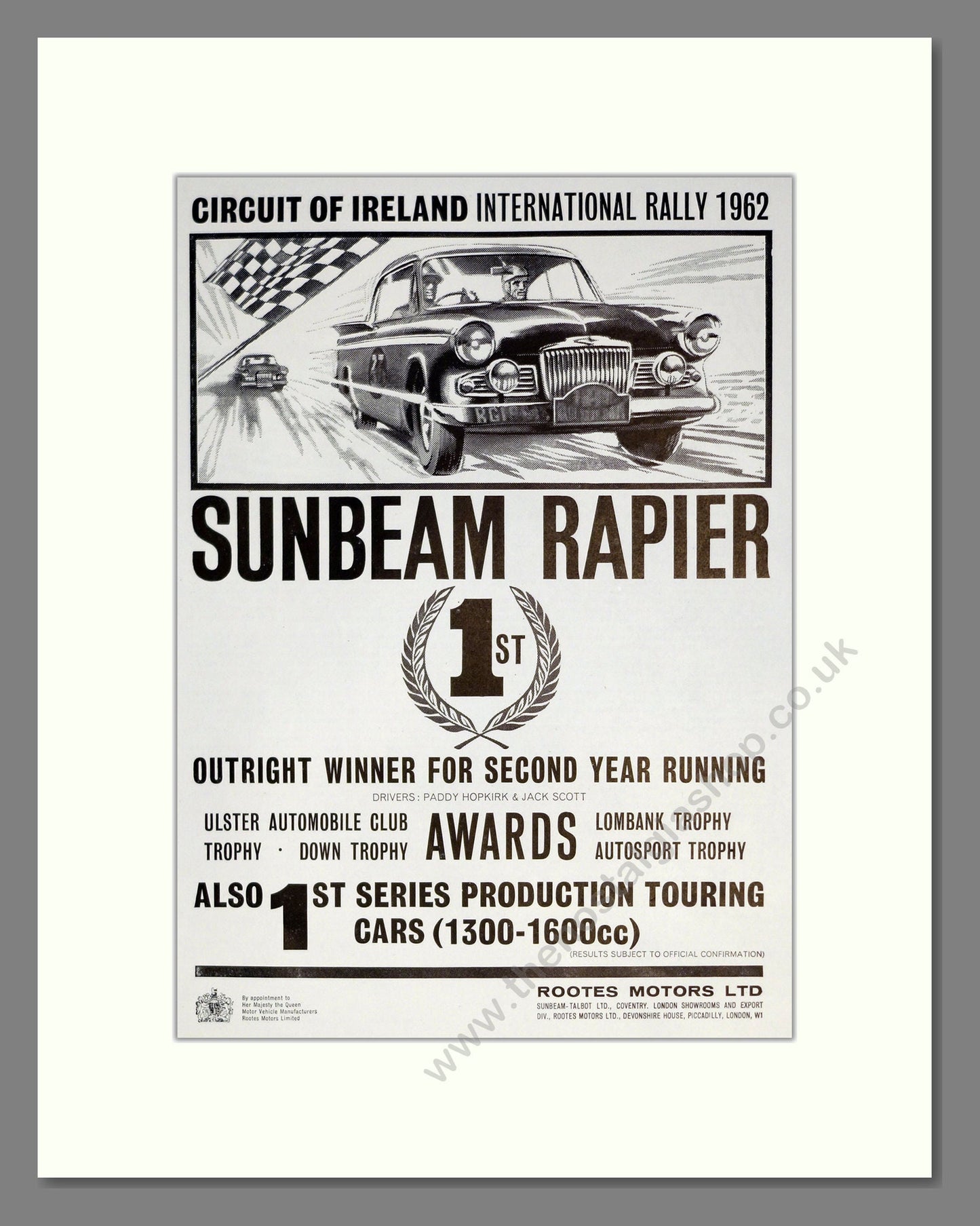 Sunbeam - Rapier. Vintage Advert 1962 (ref AD61856)