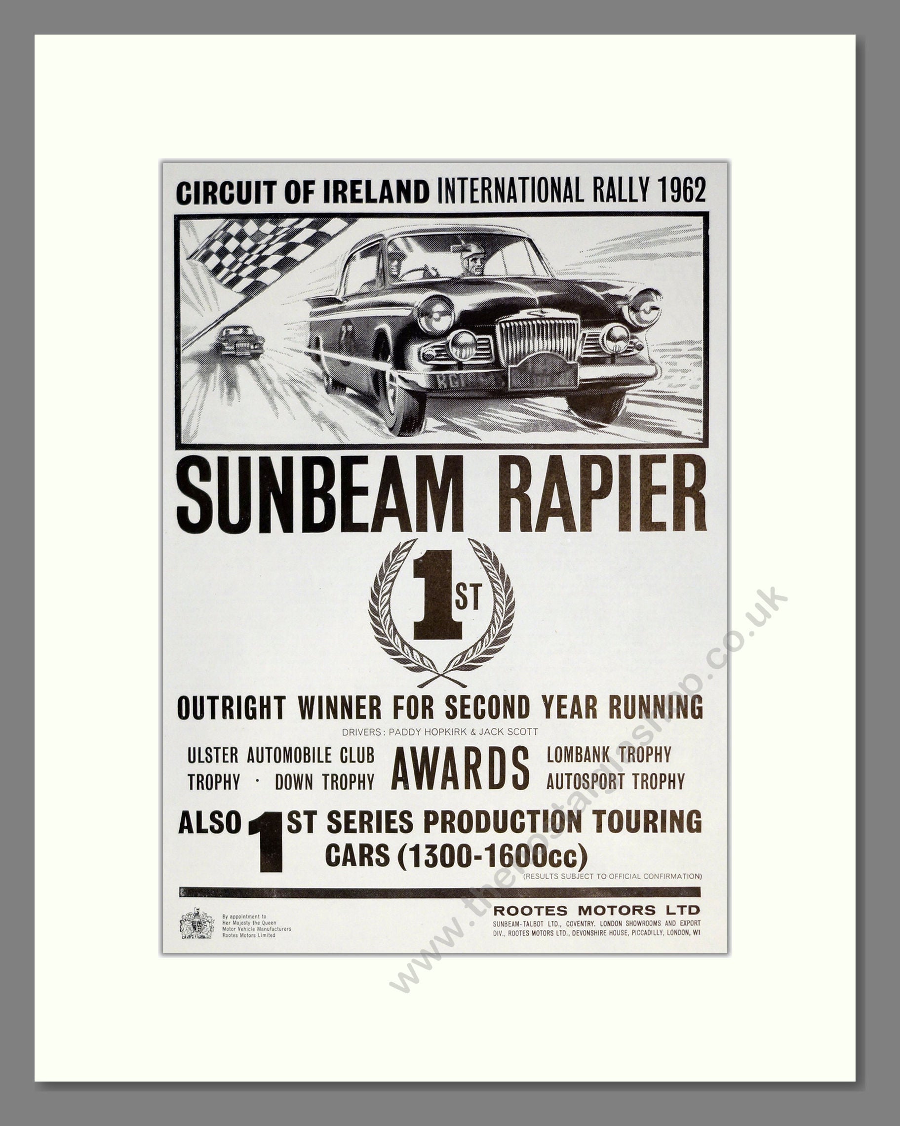 Sunbeam - Rapier. Vintage Advert 1962 (ref AD61856)