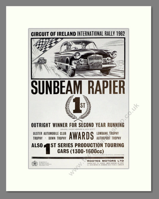Sunbeam - Rapier. Vintage Advert 1962 (ref AD61856)