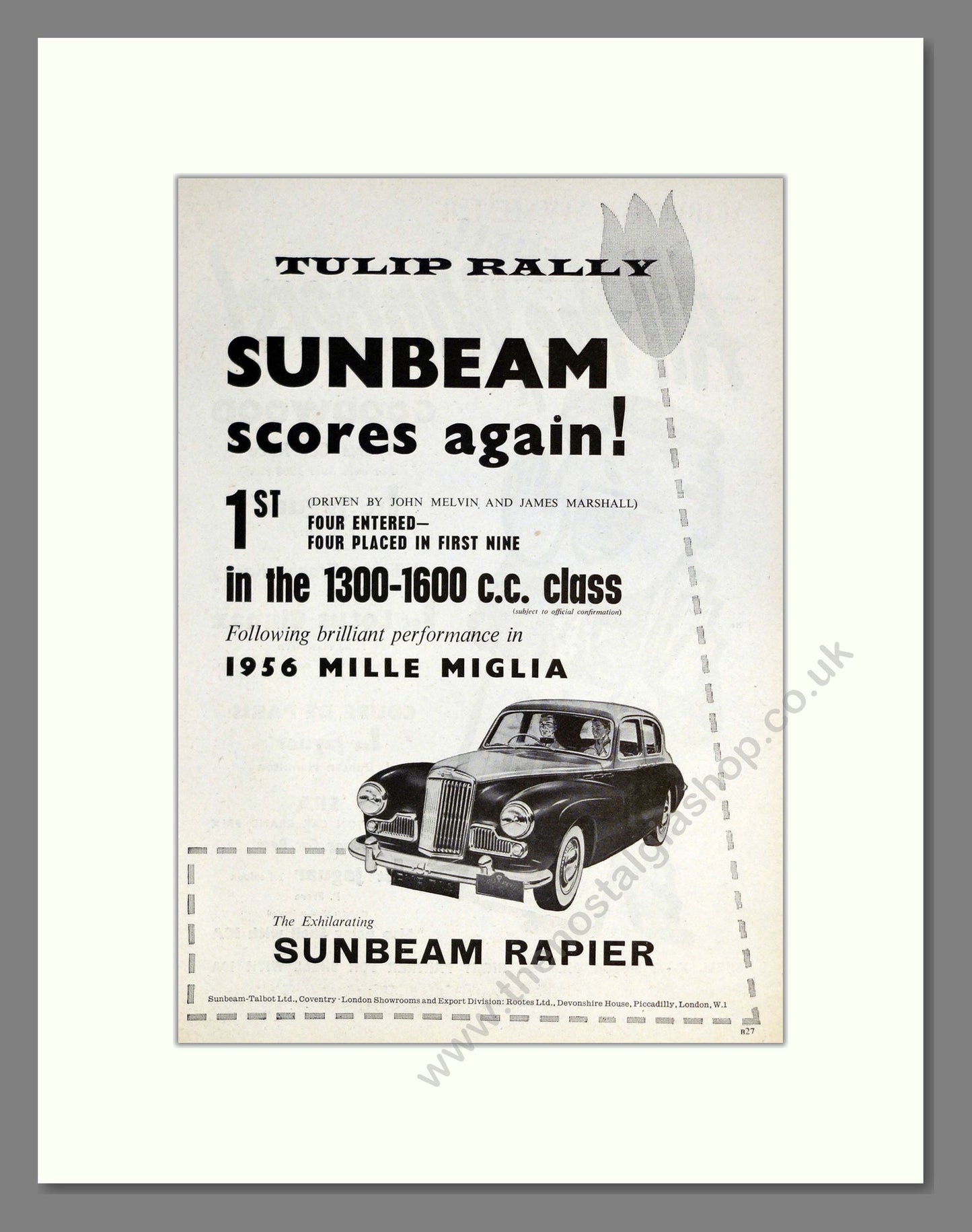 Sunbeam - Rapier. Vintage Advert 1956 (ref AD61857)