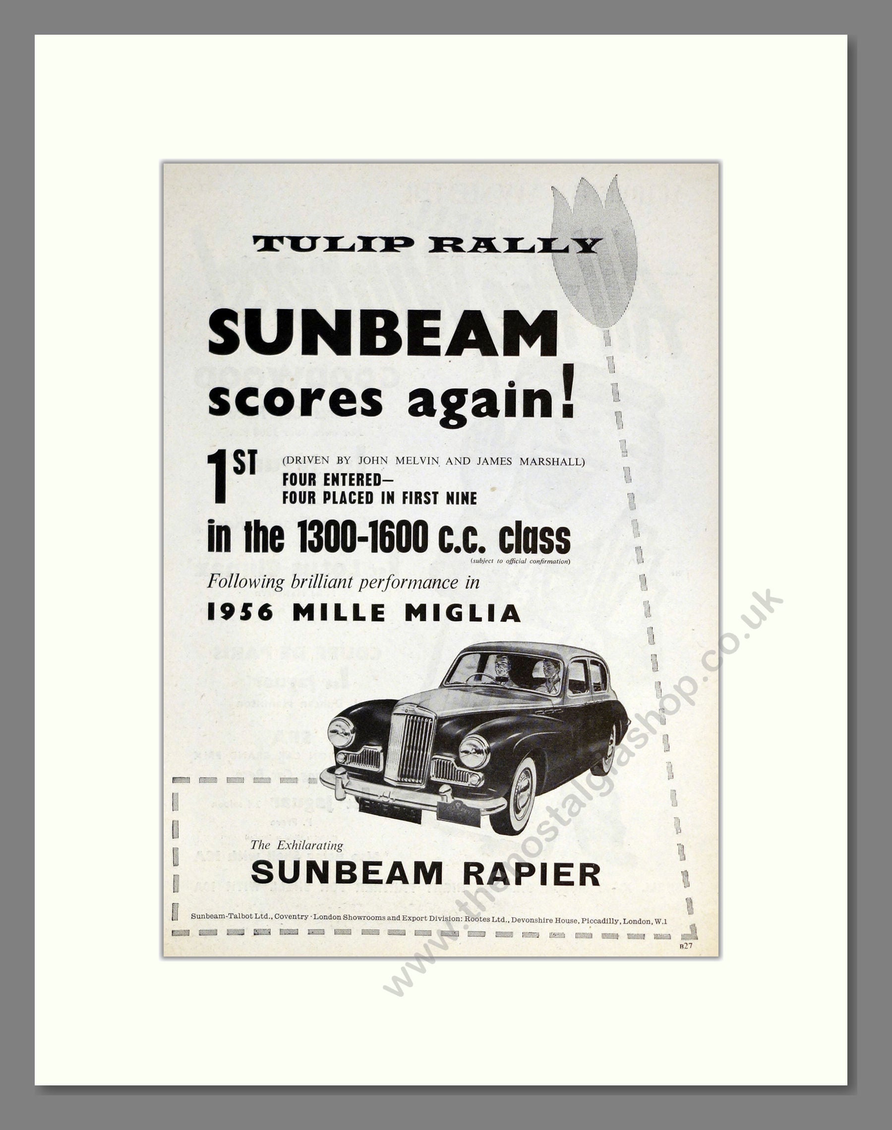 Sunbeam - Rapier. Vintage Advert 1956 (ref AD61857)