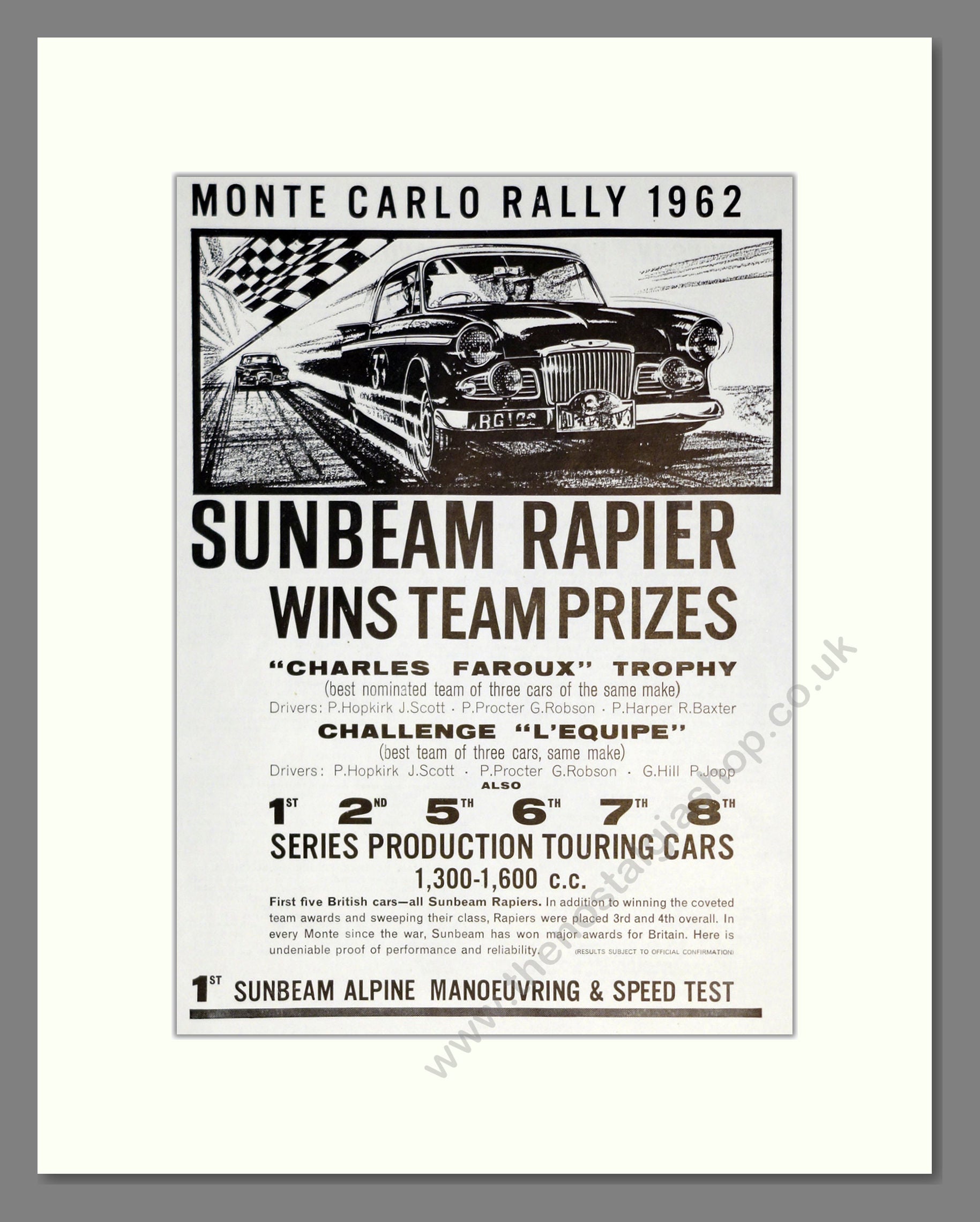 Sunbeam - Rapier. Vintage Advert 1962 (ref AD61858)
