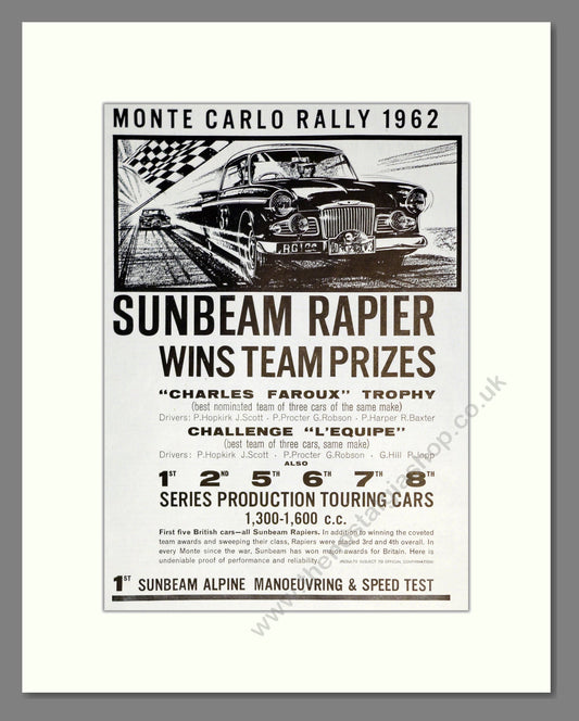 Sunbeam - Rapier. Vintage Advert 1962 (ref AD61858)