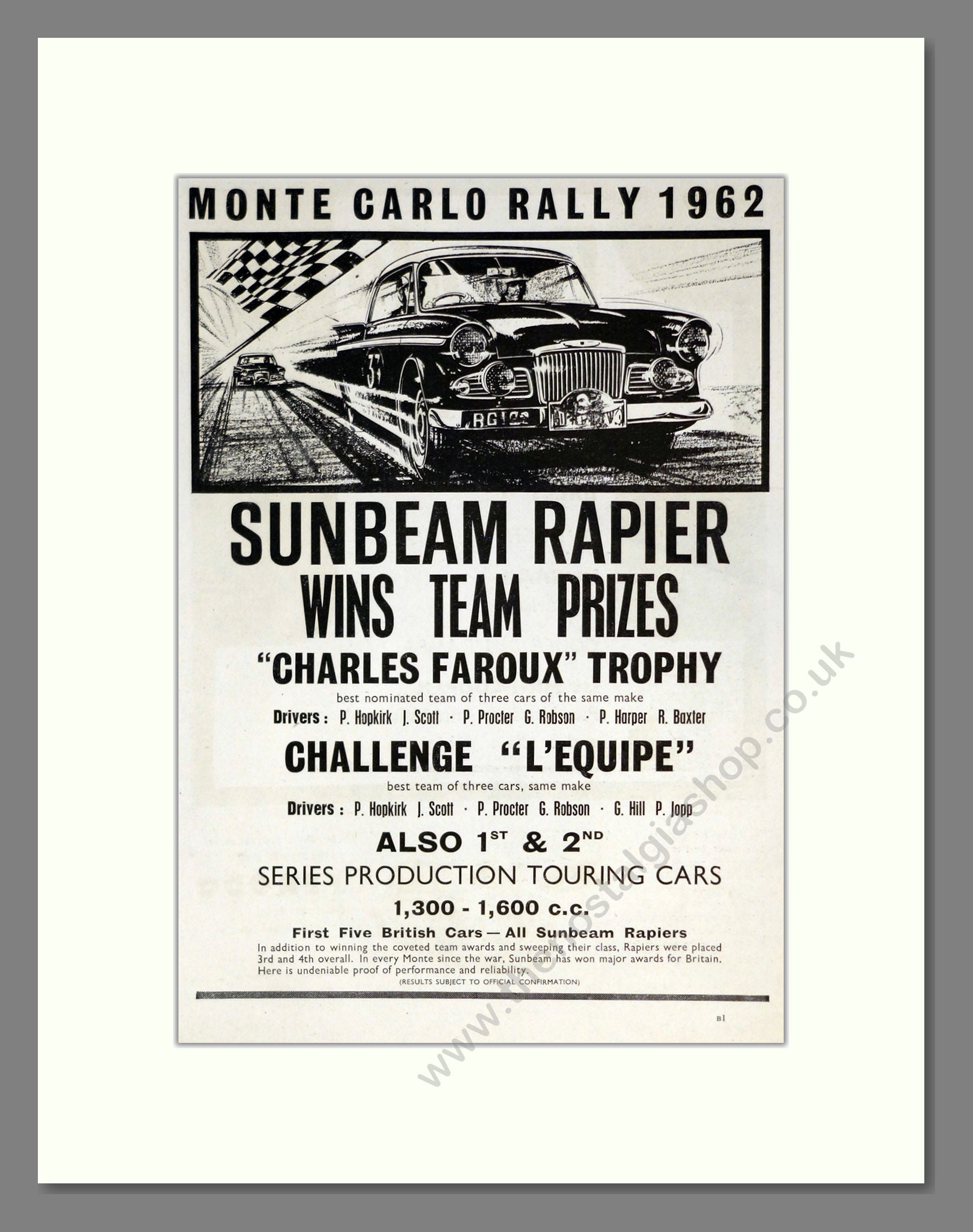 Sunbeam - Rapier. Vintage Advert 1962 (ref AD61859)
