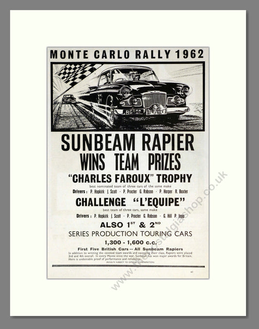 Sunbeam - Rapier. Vintage Advert 1962 (ref AD61859)