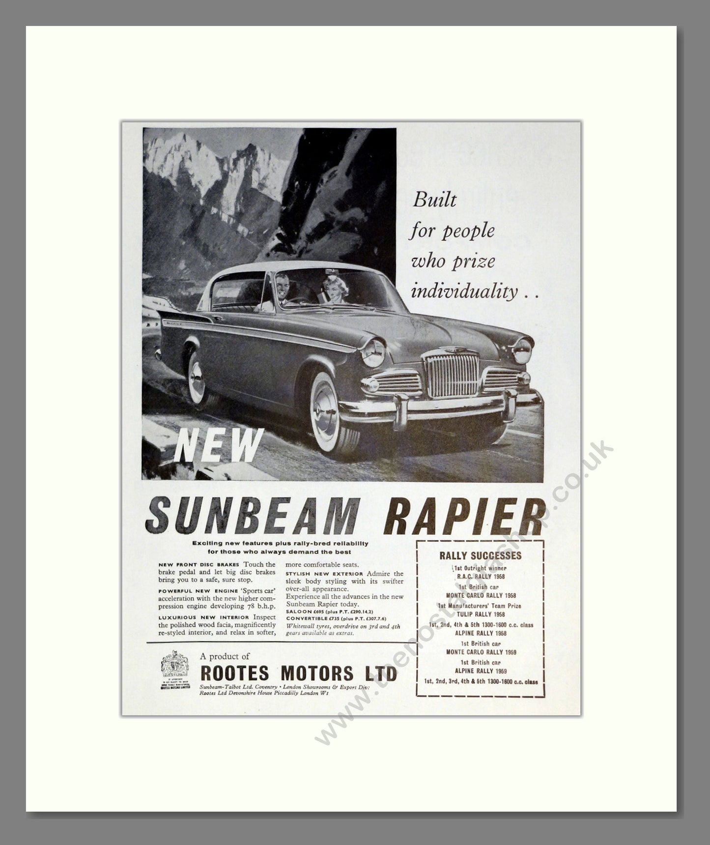 Sunbeam - Rapier. Vintage Advert 1959 (ref AD61862)