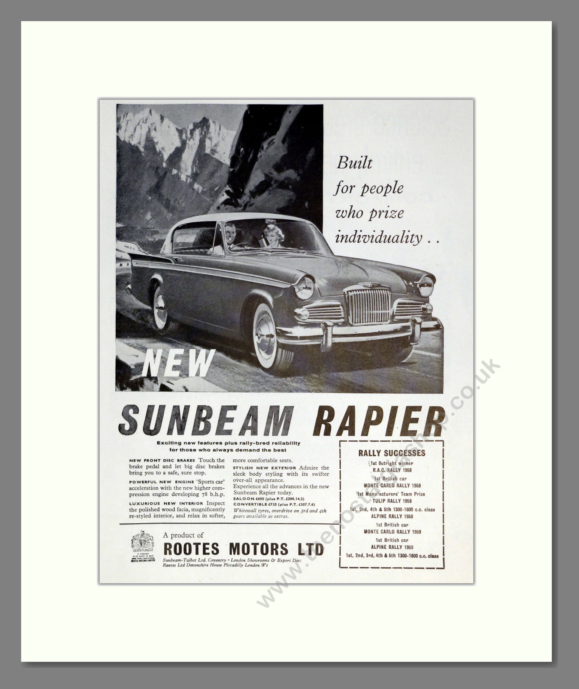 Sunbeam - Rapier. Vintage Advert 1959 (ref AD61862)