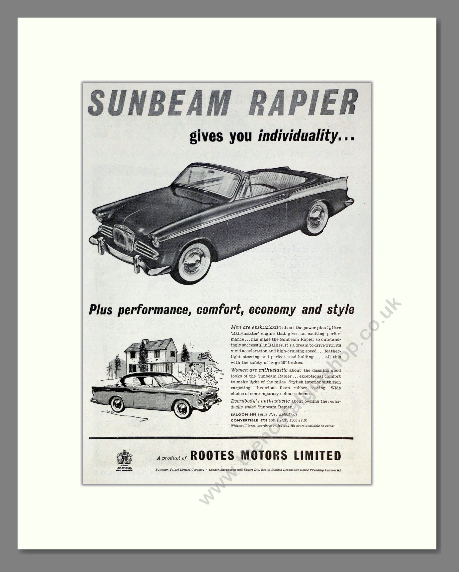 Sunbeam - Rapier. Vintage Advert 1959 (ref AD61863)