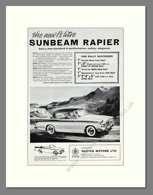 Sunbeam - Rapier. Vintage Advert 1958 (ref AD61864)