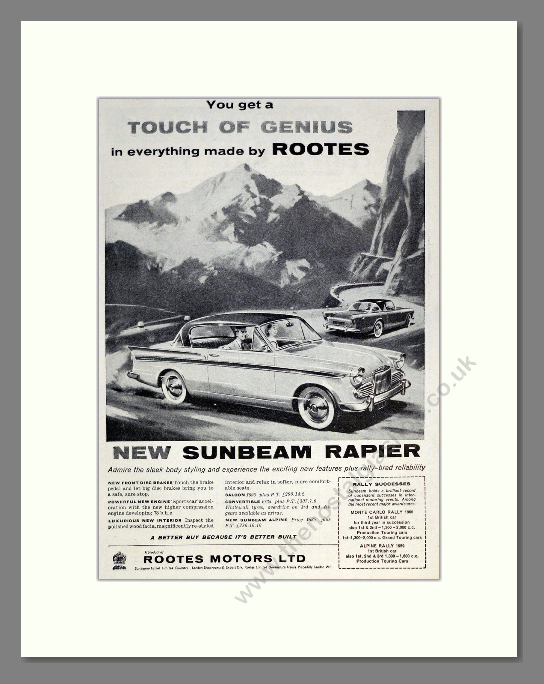 Sunbeam - Rapier. Vintage Advert 1960 (ref AD61865)