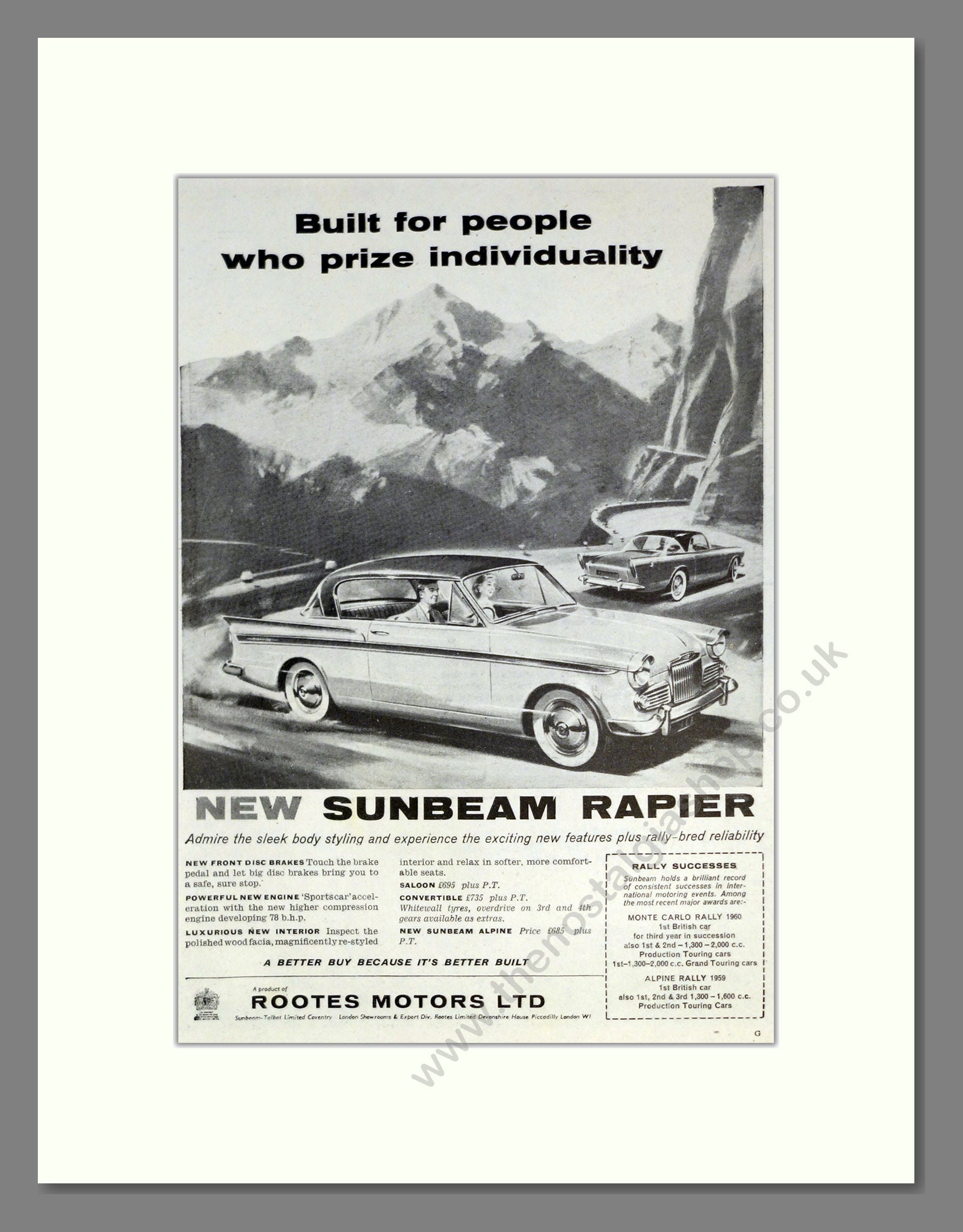 Sunbeam - Rapier. Vintage Advert 1960 (ref AD61866)