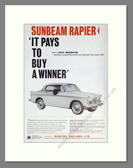 Sunbeam - Rapier. Vintage Advert 1960 (ref AD61867)