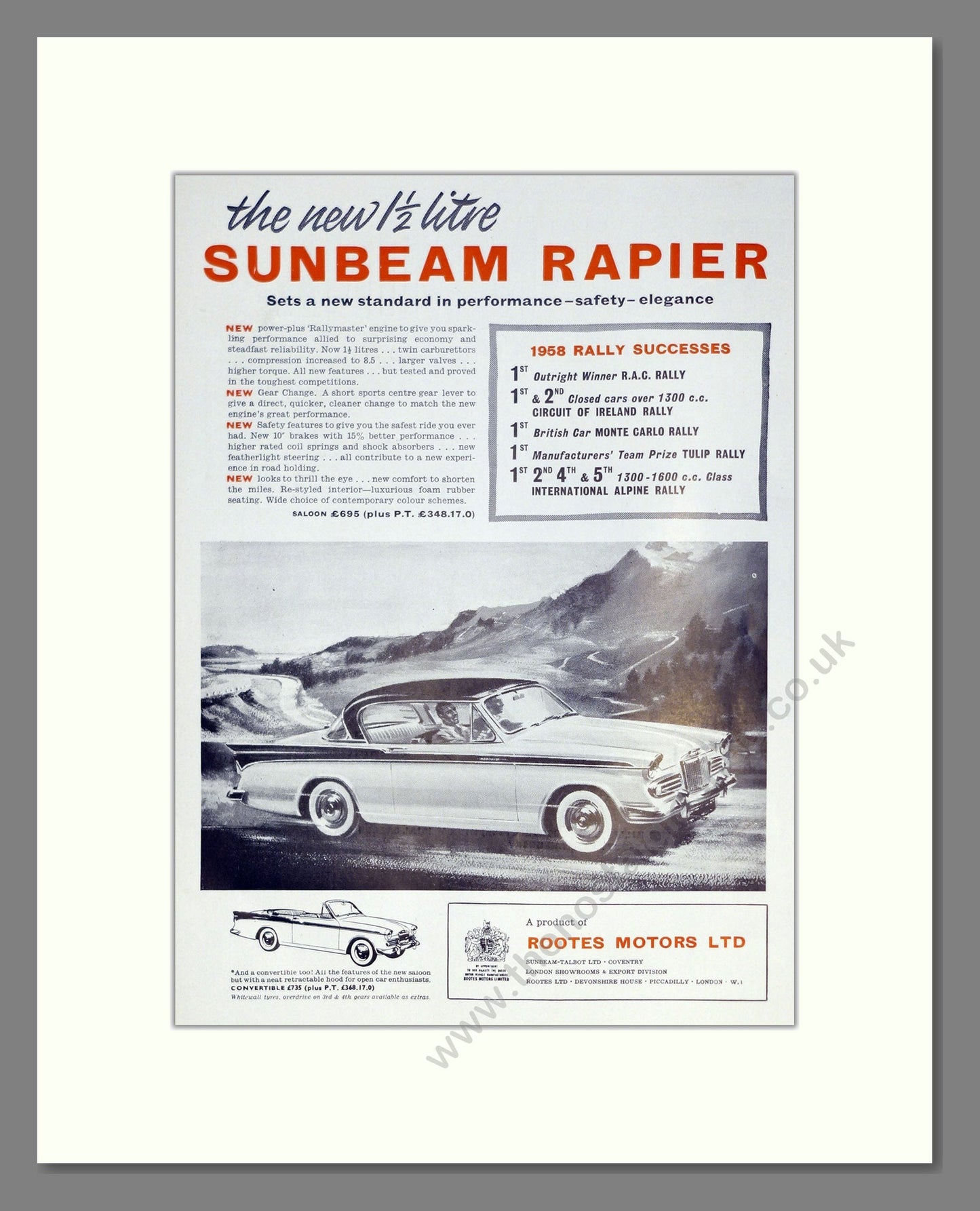 Sunbeam - Rapier. Vintage Advert 1958 (ref AD61868)
