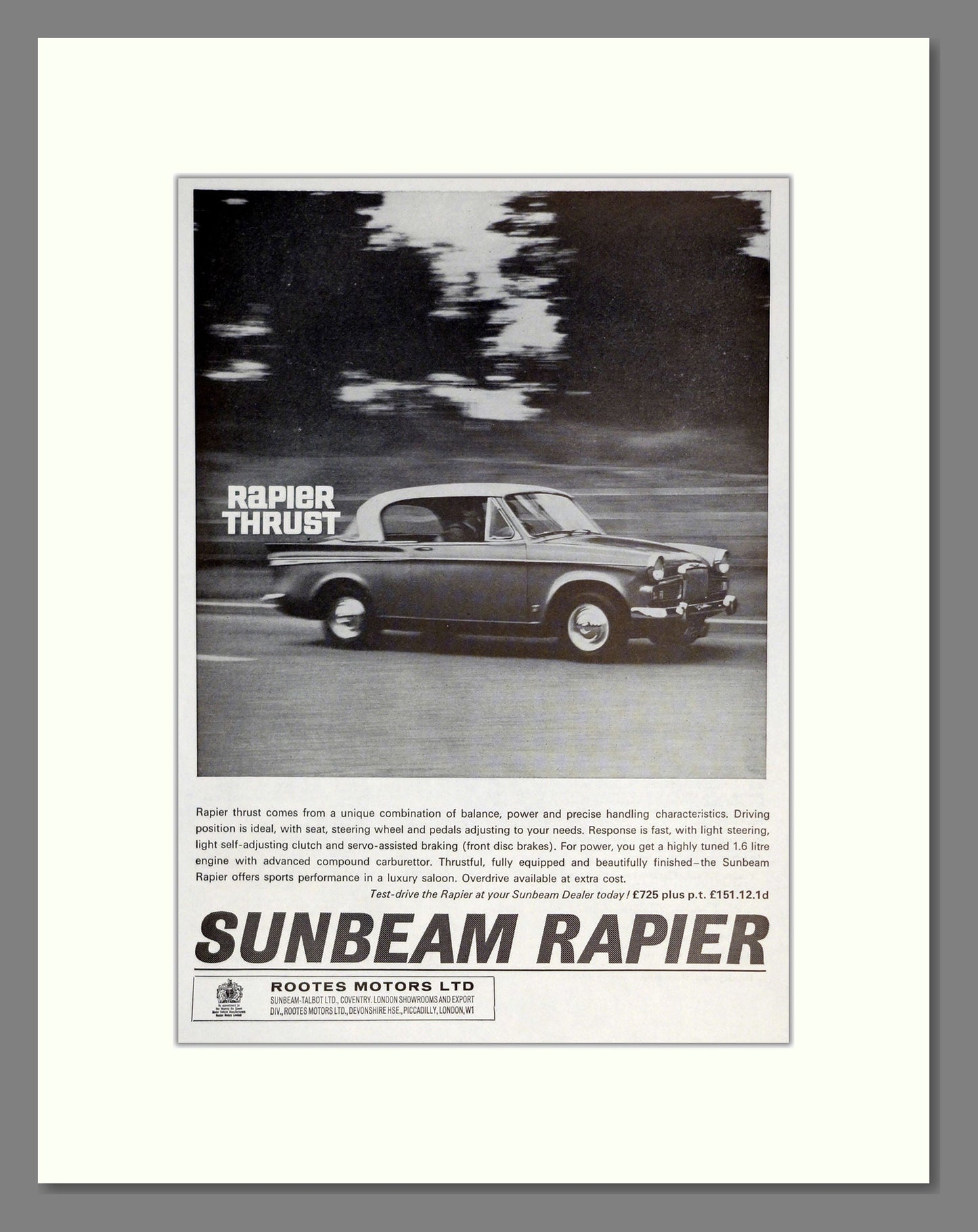 Sunbeam - Rapier. Vintage Advert 1964 (ref AD61869)