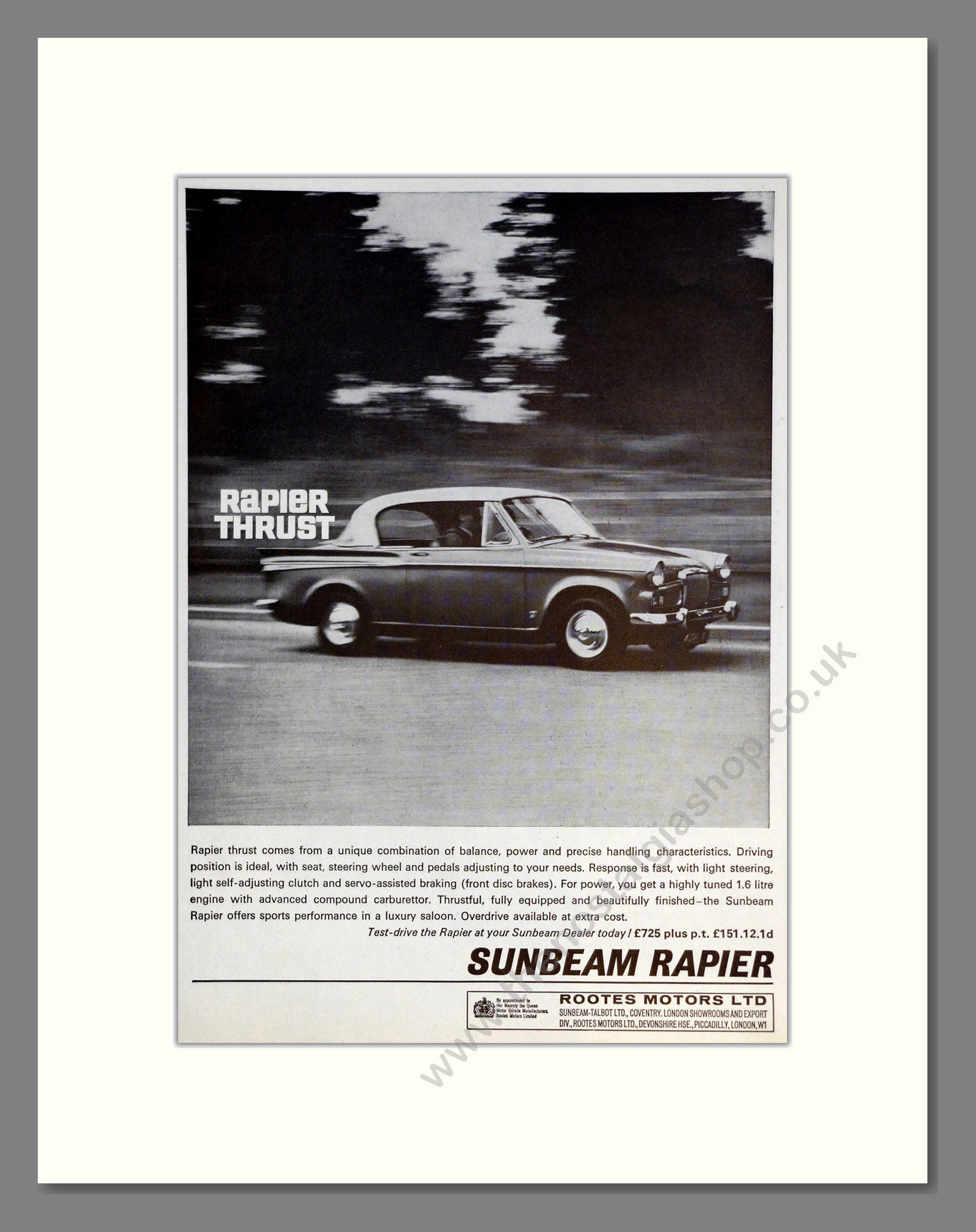 Sunbeam - Rapier. Vintage Advert 1964 (ref AD61870)