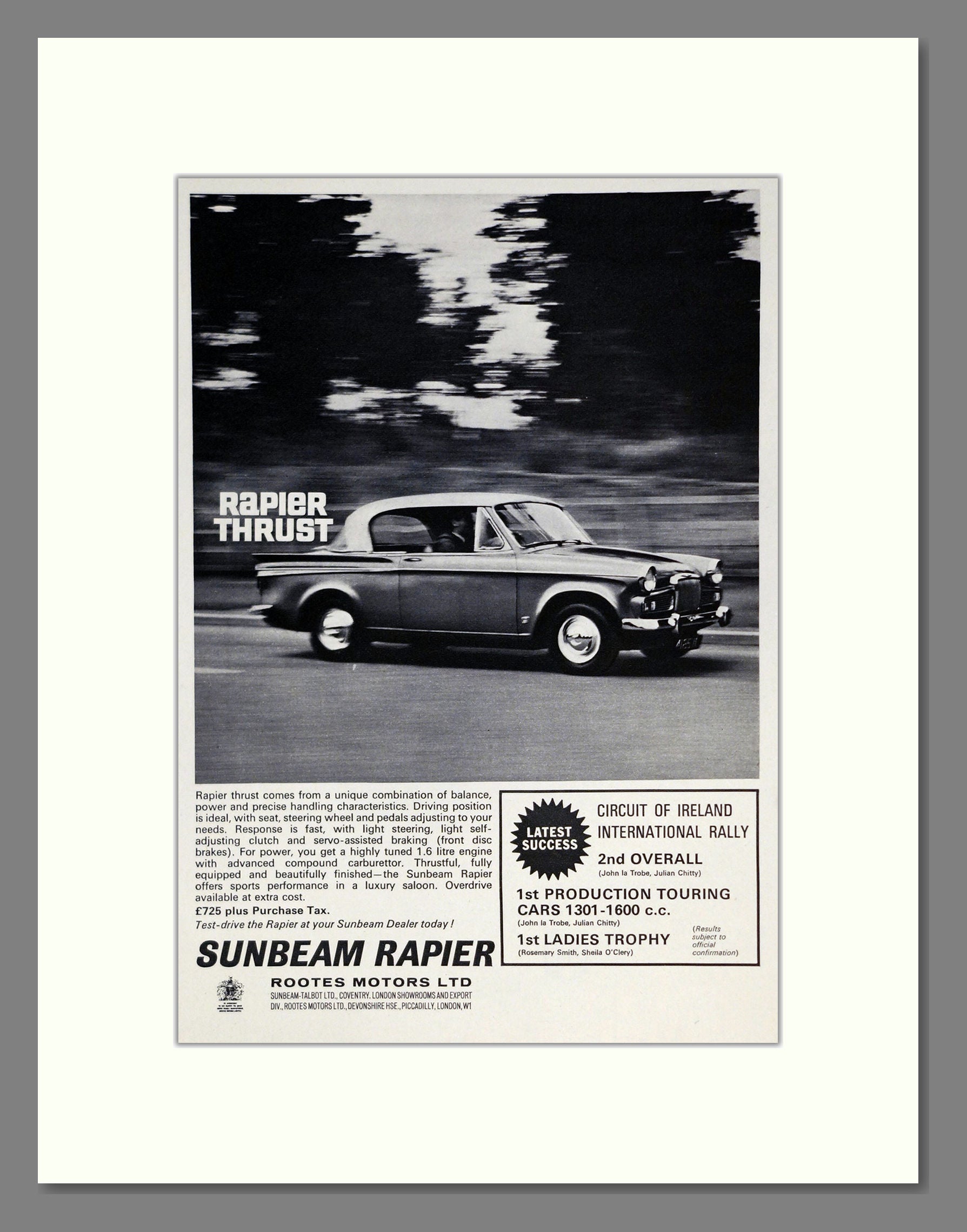 Sunbeam - Rapier. Vintage Advert 1964 (ref AD61871)
