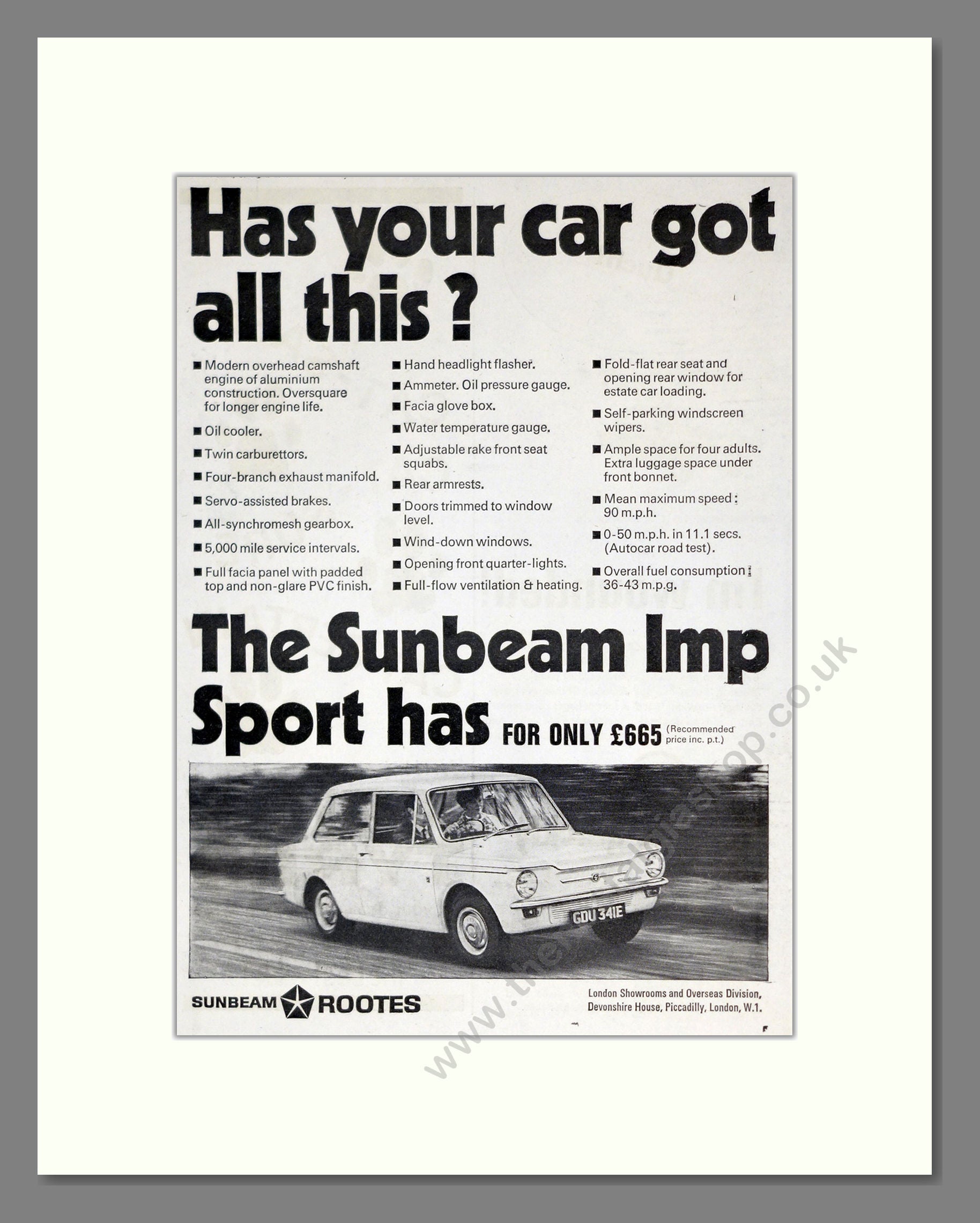 Sunbeam - Imp. Vintage Advert 1967 (ref AD61882)