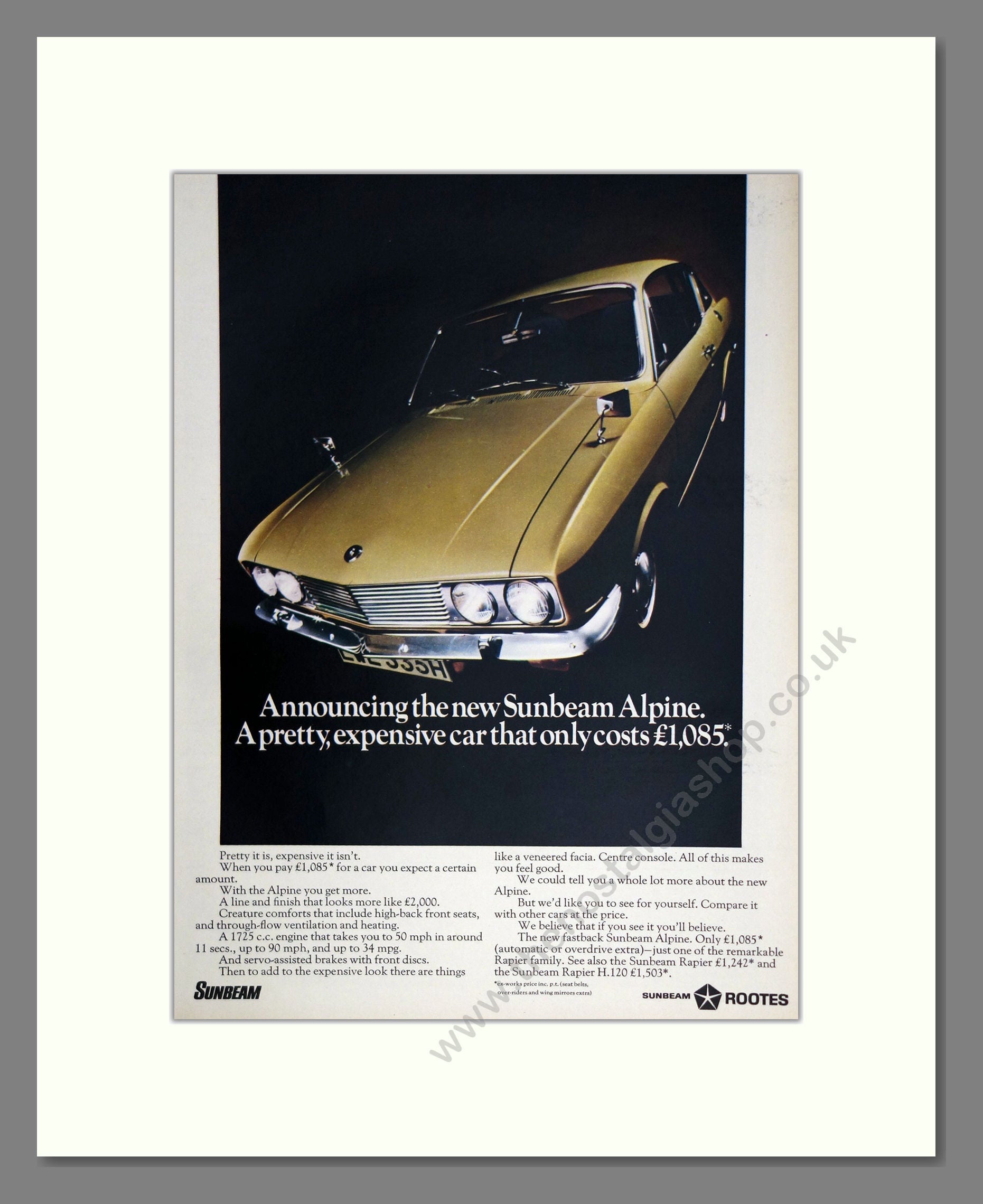 Sunbeam - Alpine. Vintage Advert 1969 (ref AD61895)