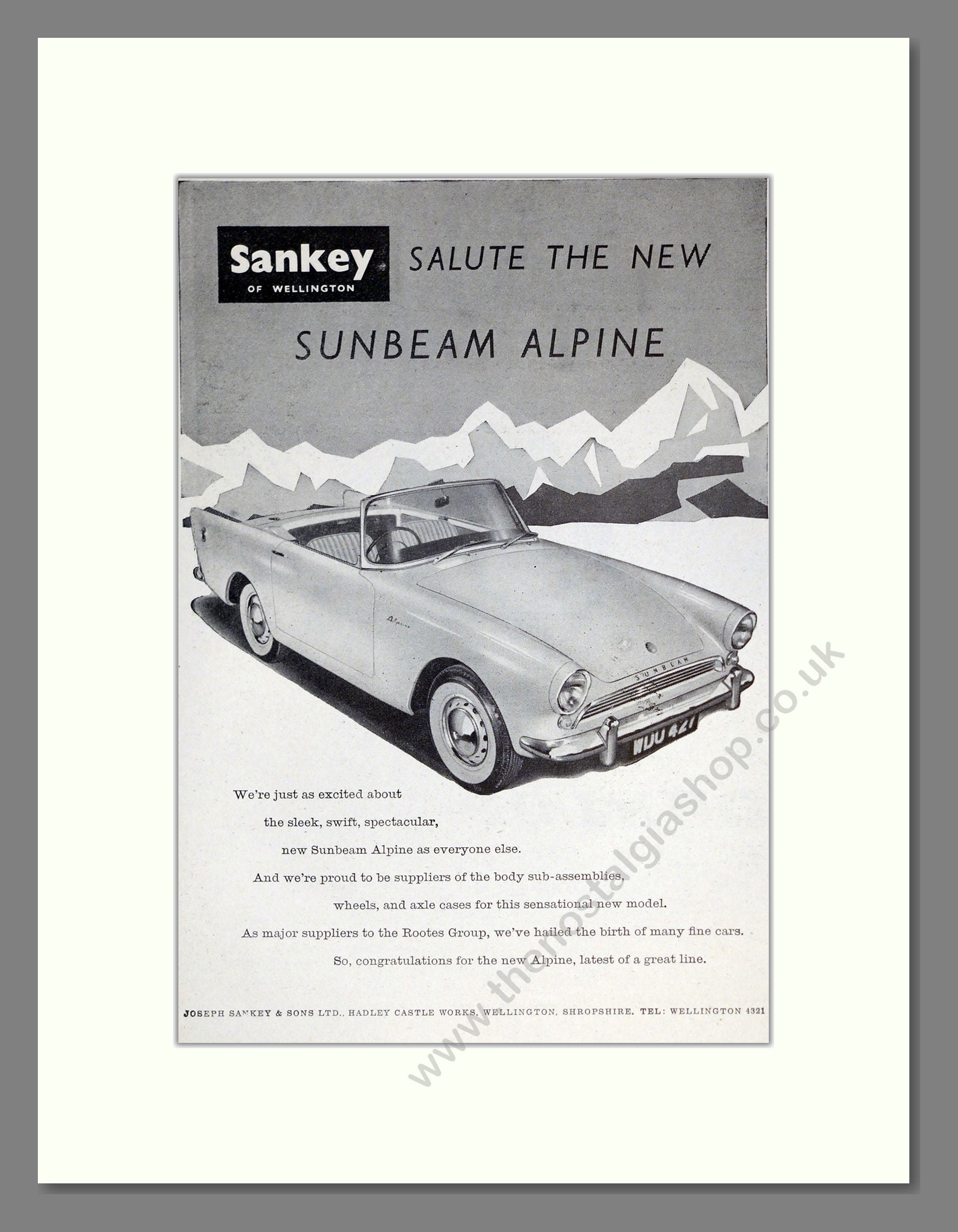 Sunbeam - Alpine. Vintage Advert 1959 (ref AD61897)