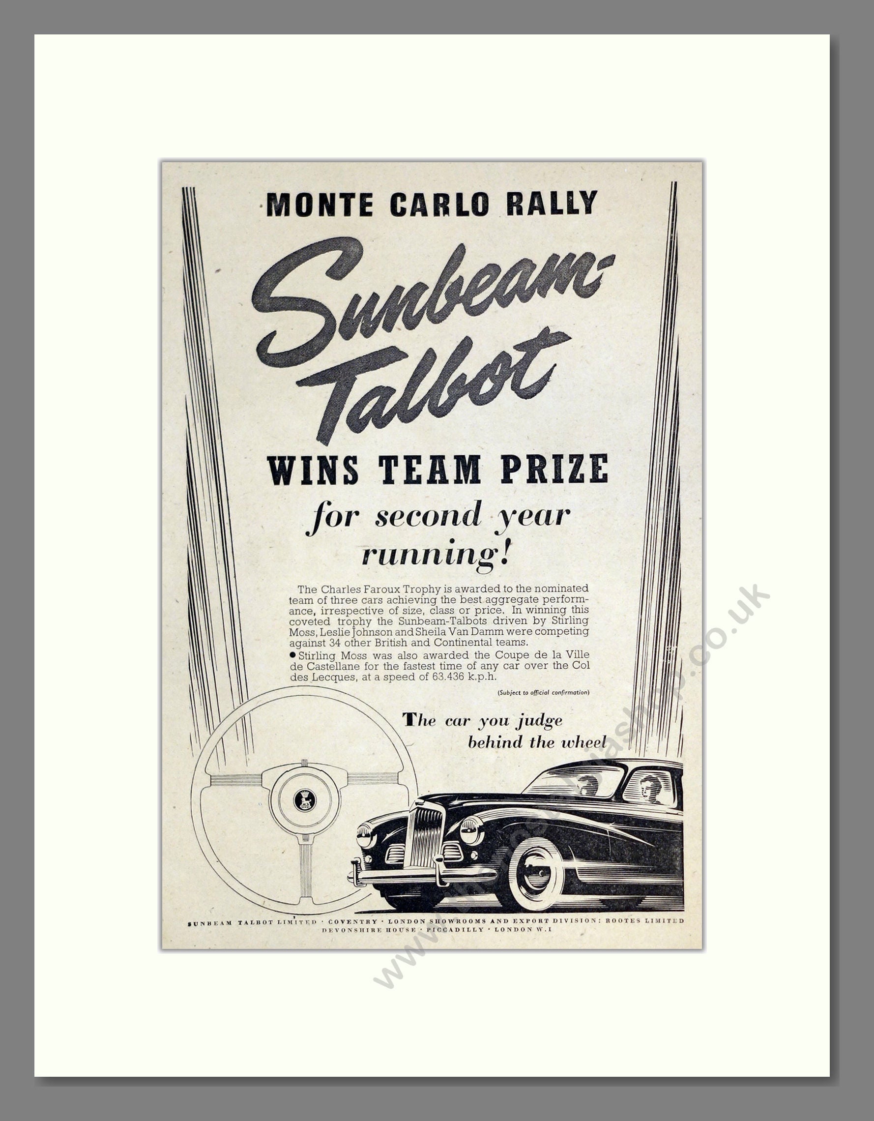 Sunbeam - Talbot. Vintage Advert 1954 (ref AD61901) – The Nostalgia Shop