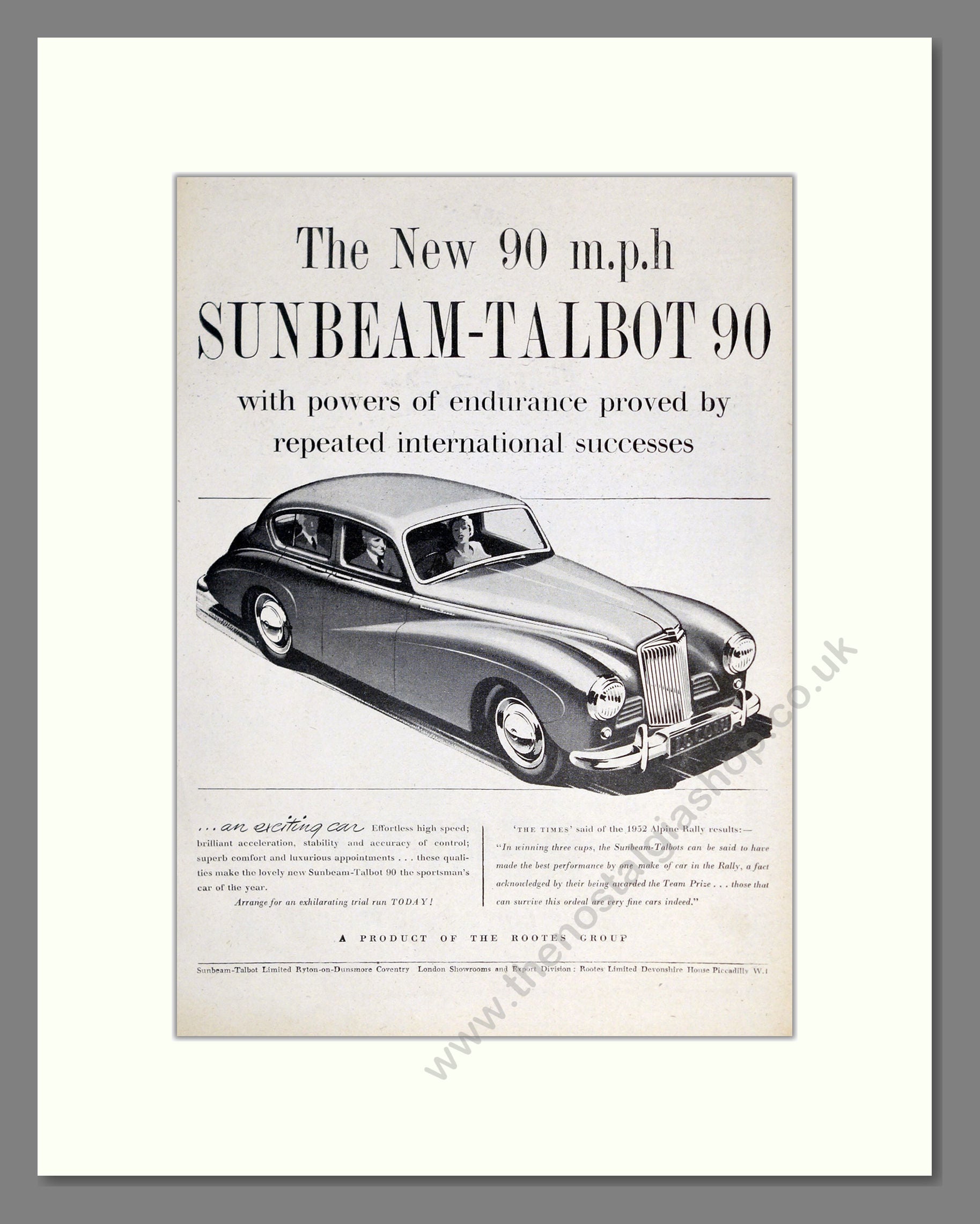 Sunbeam - Talbot. Vintage Advert 1952 (ref AD61904)
