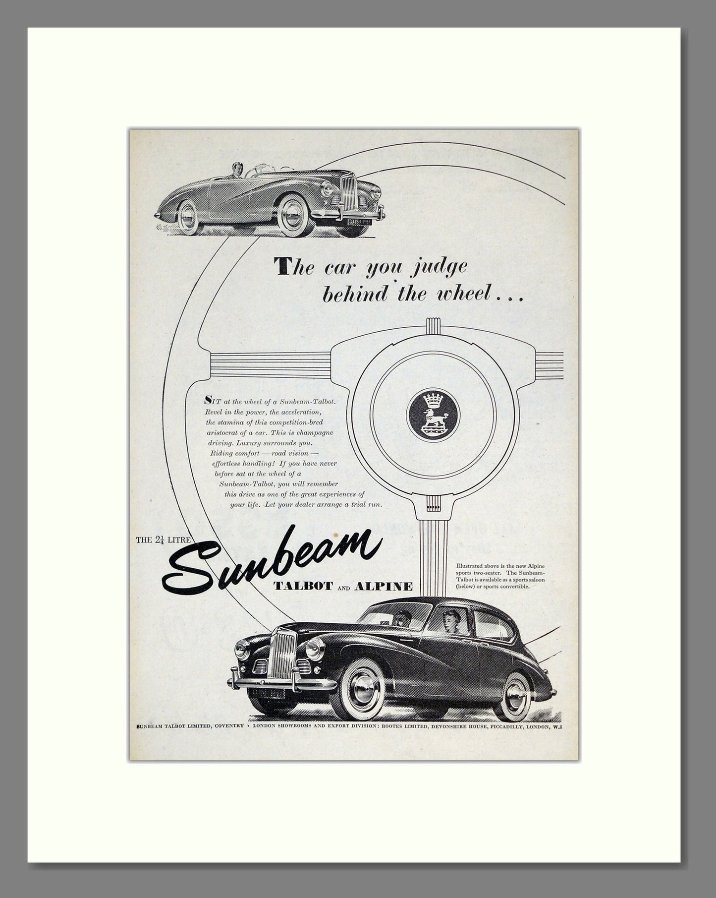Sunbeam - Talbot And Alpine. Vintage Advert 1954 (ref AD61905)