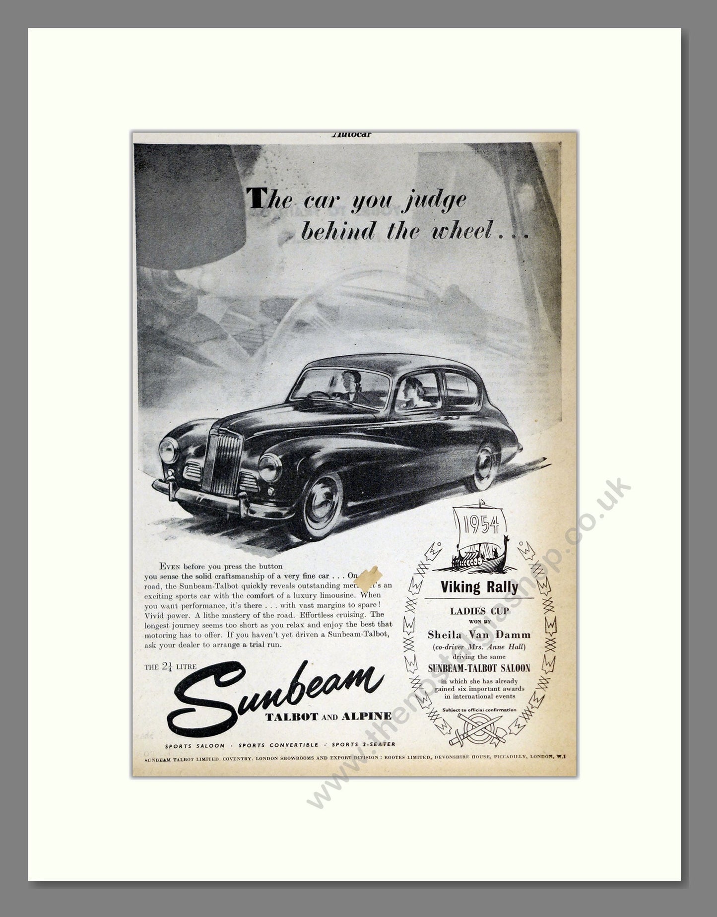 Sunbeam - Talbot And Alpine. Vintage Advert 1954 (ref AD61906)