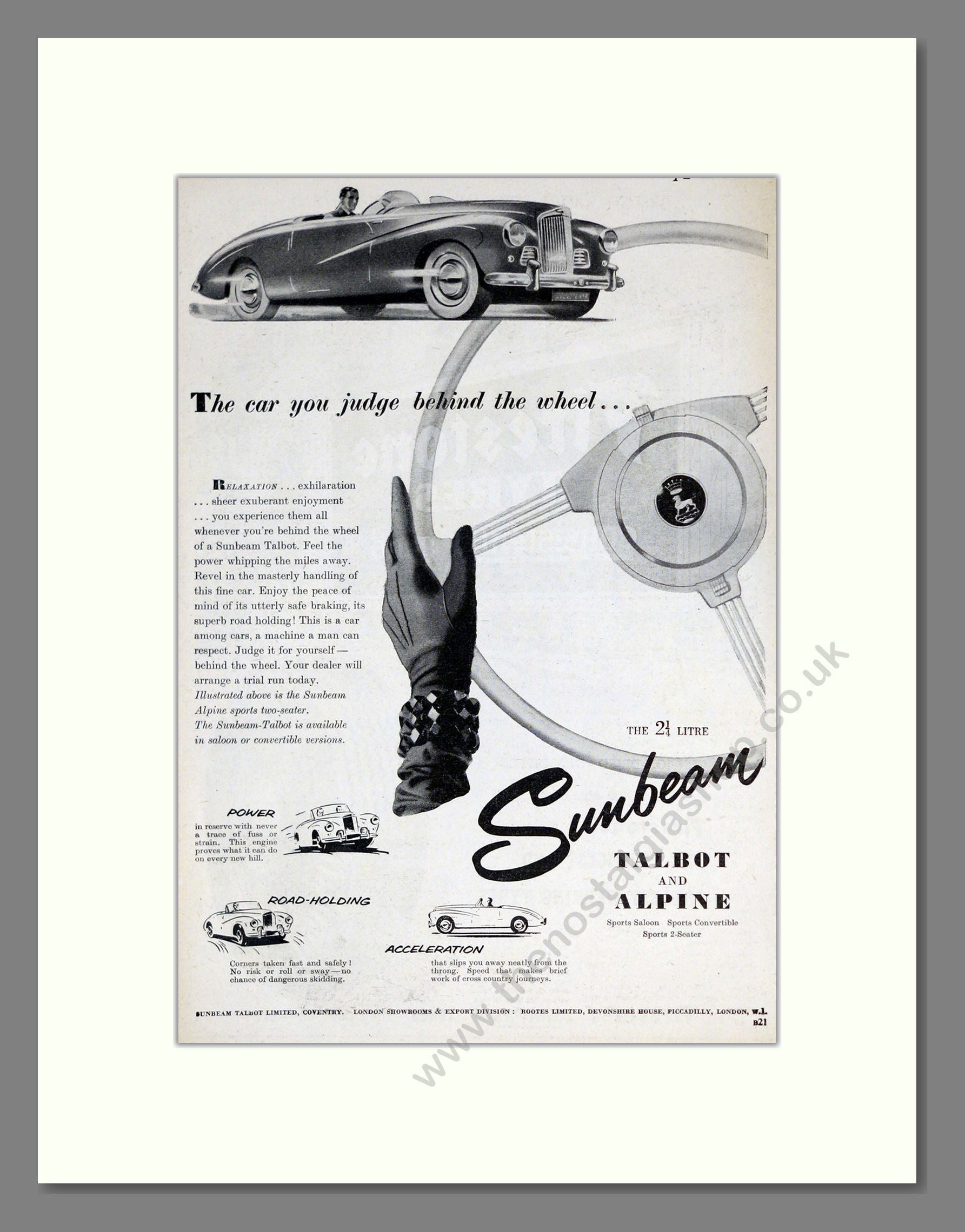 Sunbeam - Talbot And Alpine. Vintage Advert 1954 (ref AD61908)
