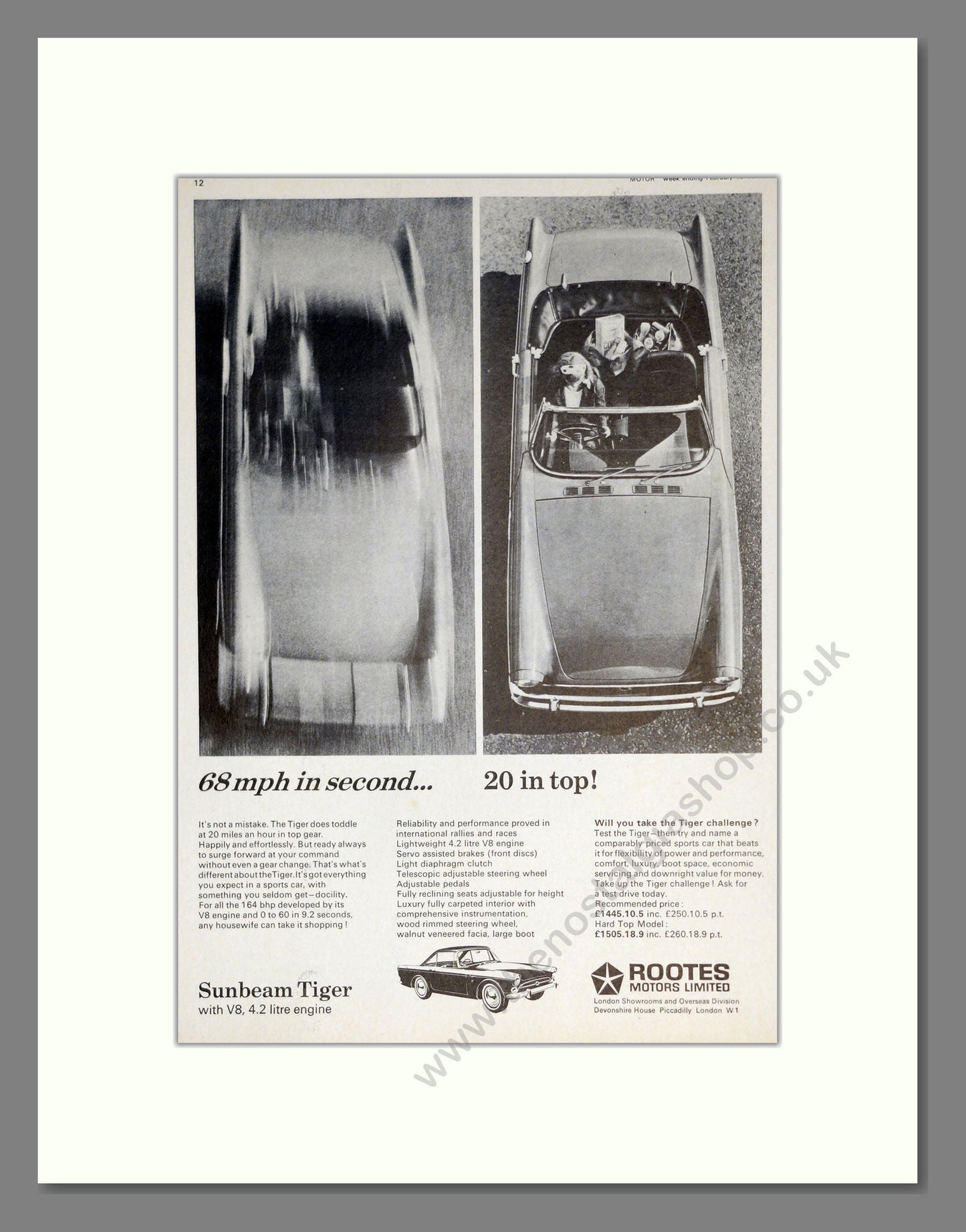 Sunbeam - Tiger. Vintage Advert 1966 (ref AD61920)