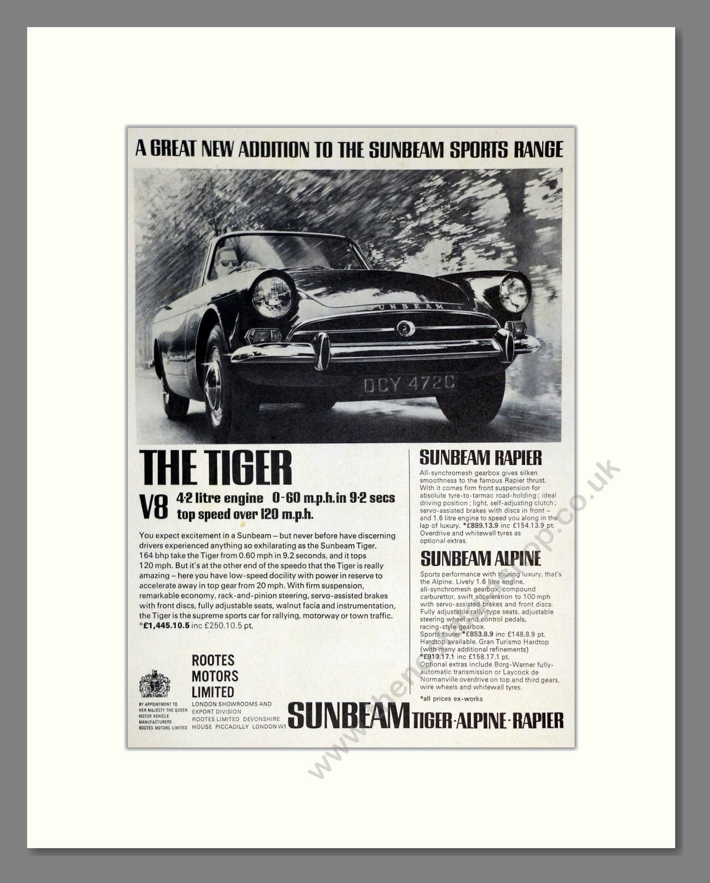 Sunbeam - Tiger. Vintage Advert 1965 (ref AD61925)